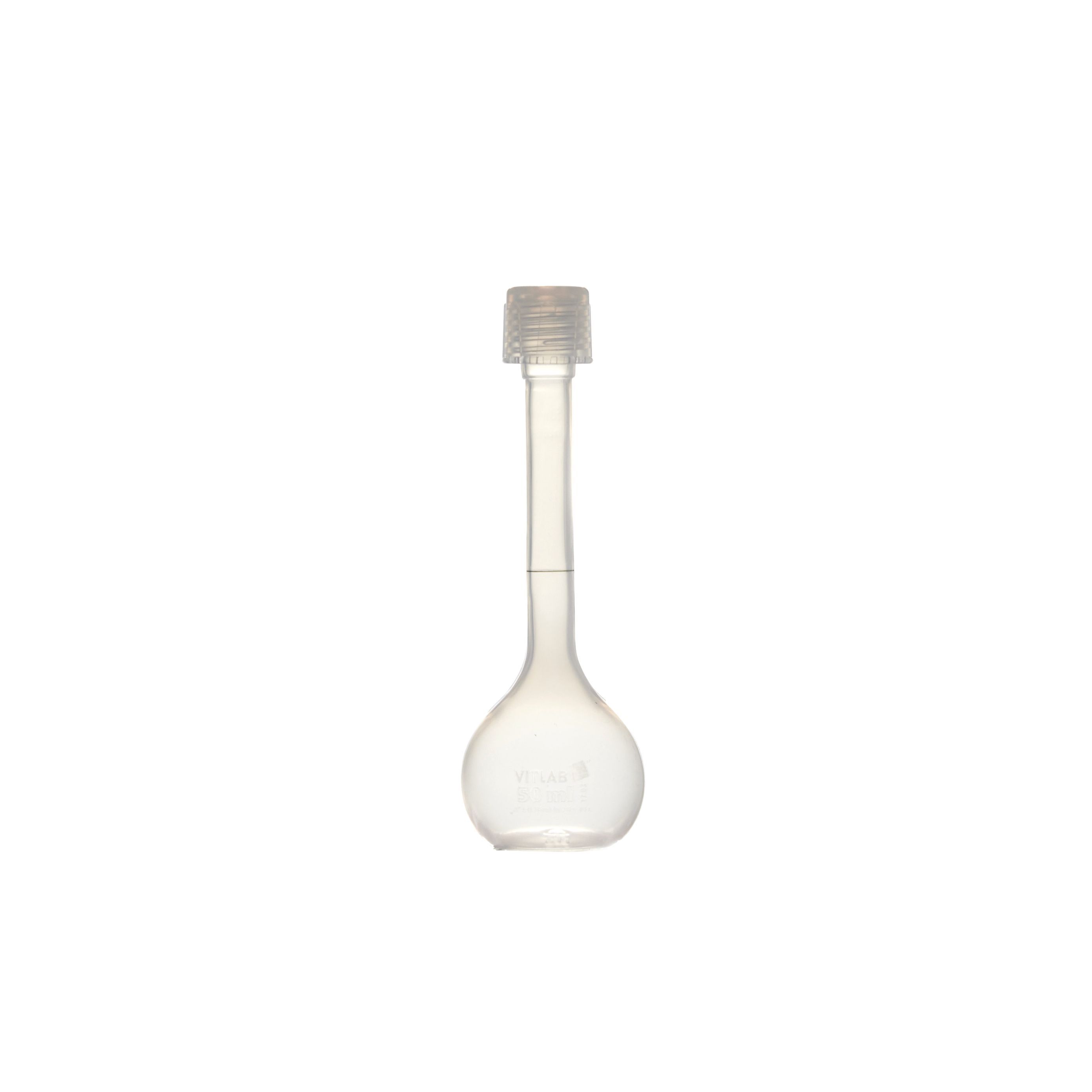 MATRAZ VOLUMÉTRICO DE PFA DE 50mL CLASE A DIN CON CERTIFICADO. VITLAB