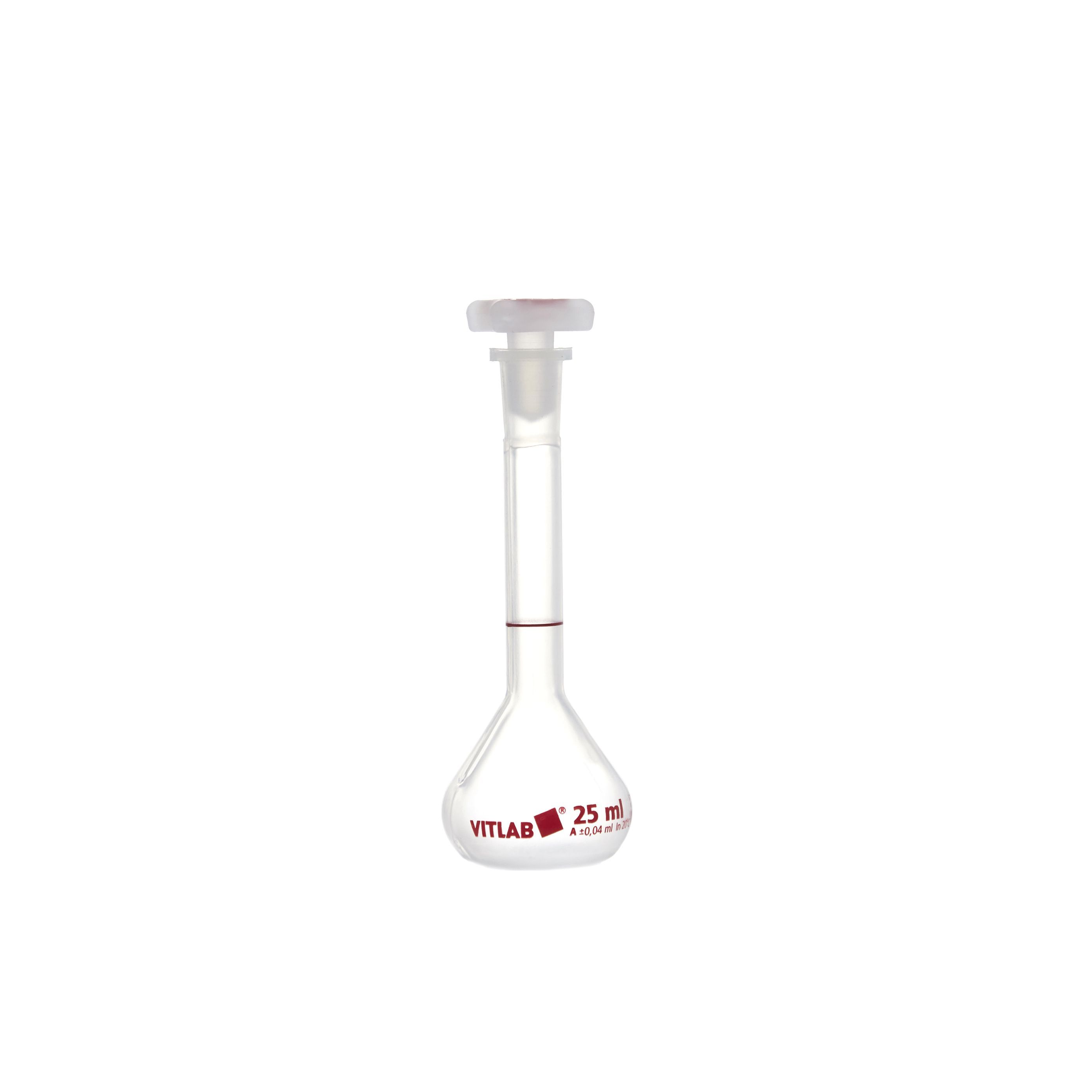 MATRAZ VOLUMÉTRICO DE PMP DE 25mL CLASE A DIN CON CERTIFICADO. VITLAB