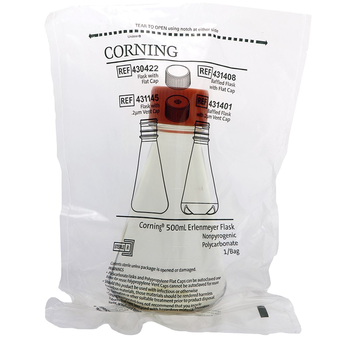 MATRAZ ERLENMEYER DE 500ml ESTÉRIl. CORNING