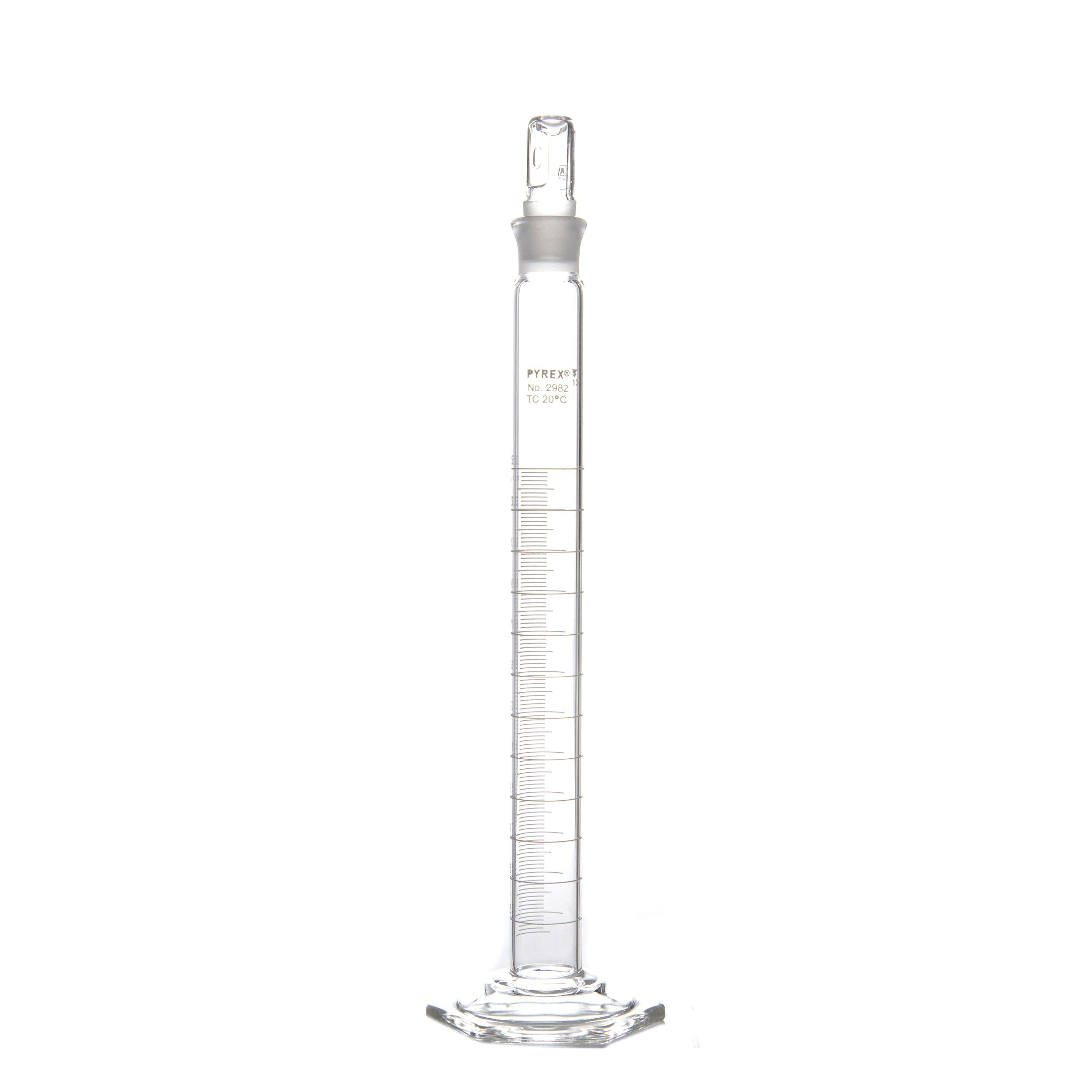 PROBETA GRADUADA DE 25ml CLASE B ASTM CON TAPÓN DE VIDRIO. PYREX
