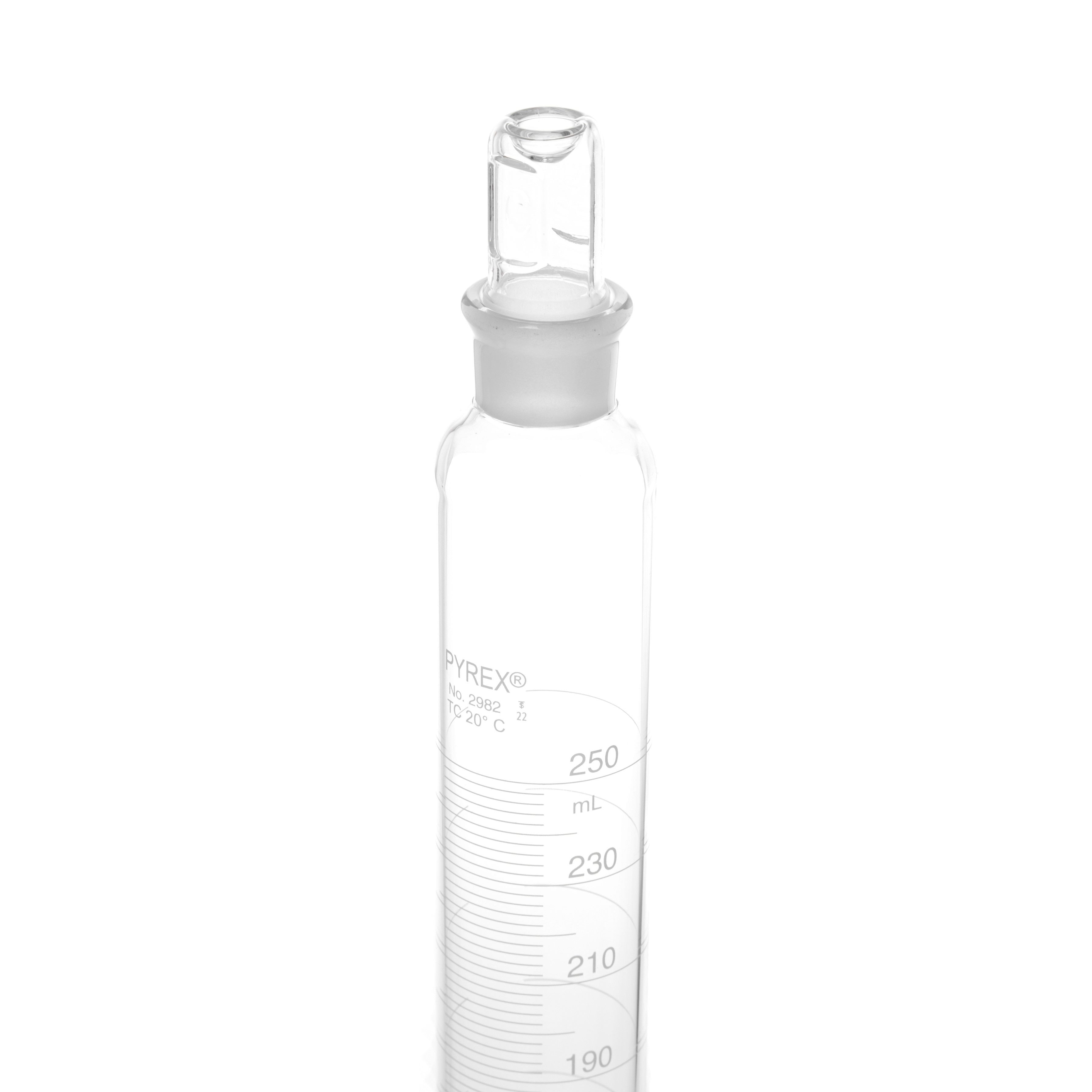 PROBETA GRADUADA DE 250ml CLASE B ASTM CON TAPÓN DE VIDRIO. PYREX