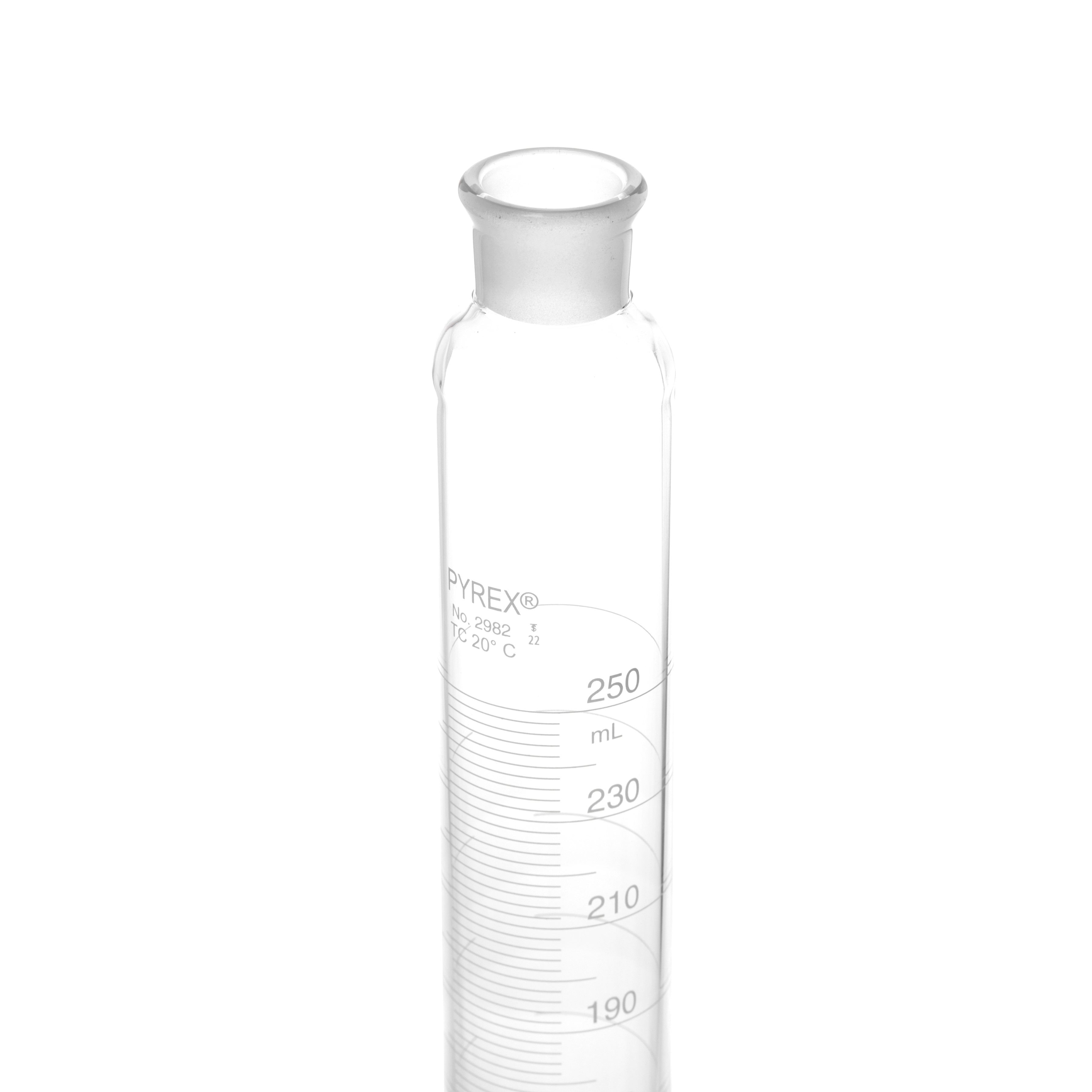 PROBETA GRADUADA DE 250ml CLASE B ASTM CON TAPÓN DE VIDRIO. PYREX