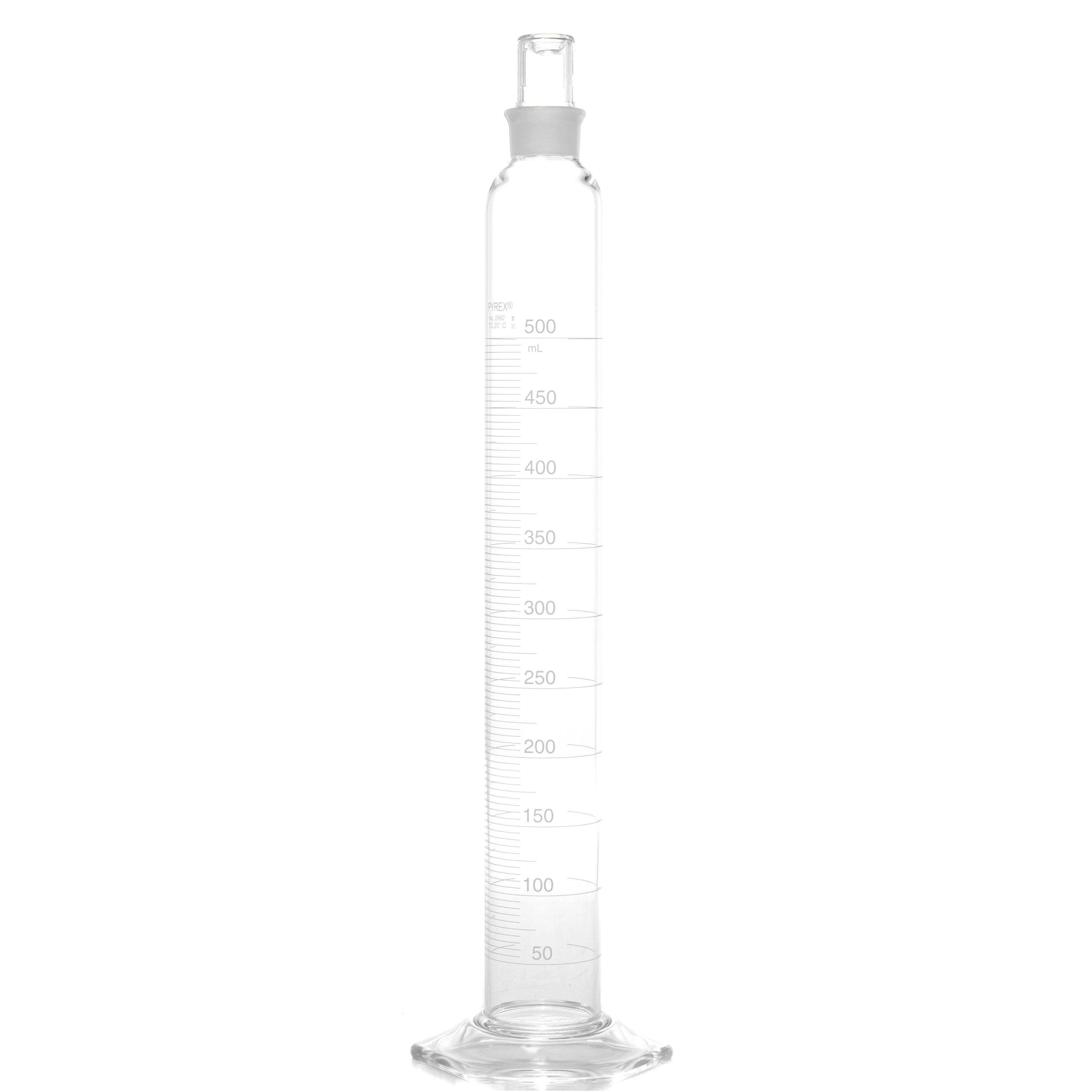 PROBETA GRADUADA DE 500ml CLASE B ASTM CON TAPÓN DE VIDRIO. PYREX