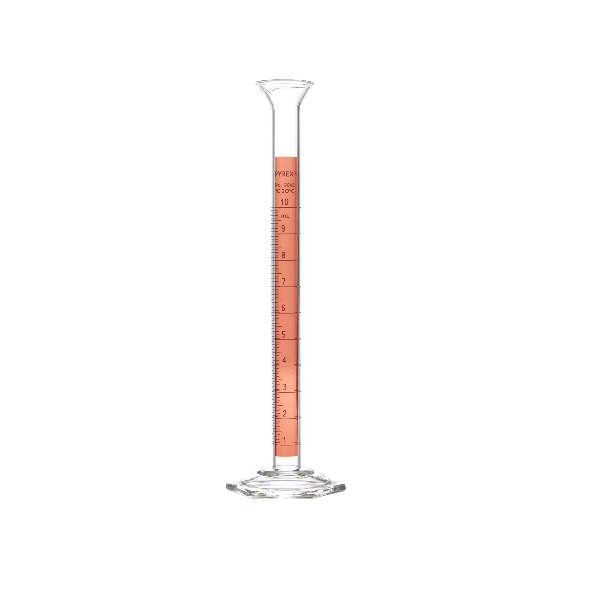 PROBETA GRADUADA DE 10ml CLASE B ASTM LÍNEA ROJA. PYREX