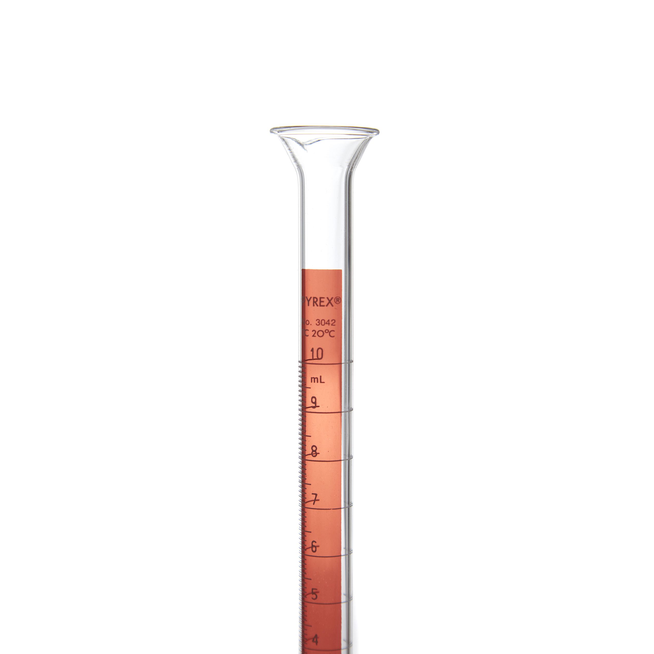 PROBETA GRADUADA DE 10ml CLASE B ASTM LÍNEA ROJA. PYREX