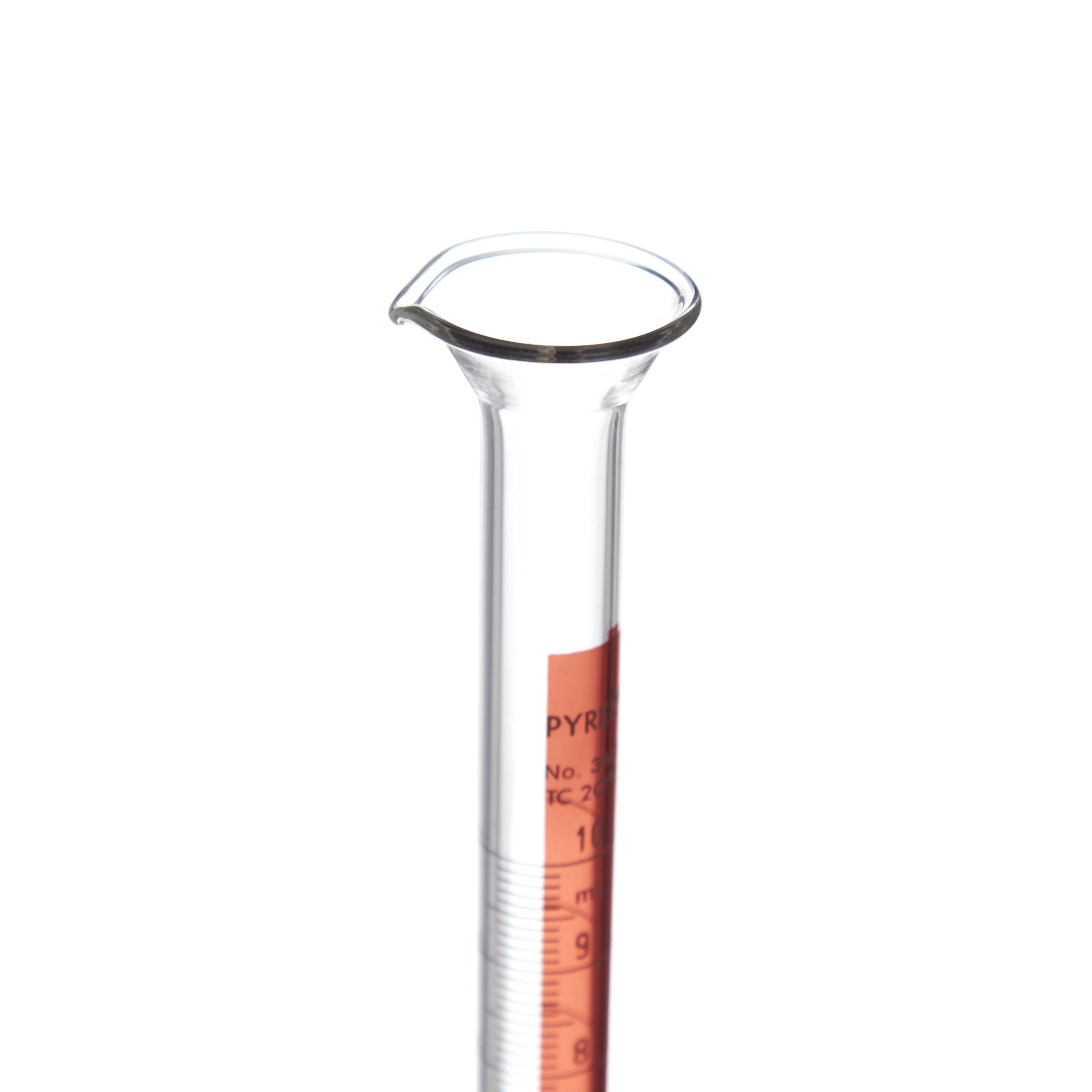 PROBETA GRADUADA DE 10ml CLASE B ASTM LÍNEA ROJA. PYREX