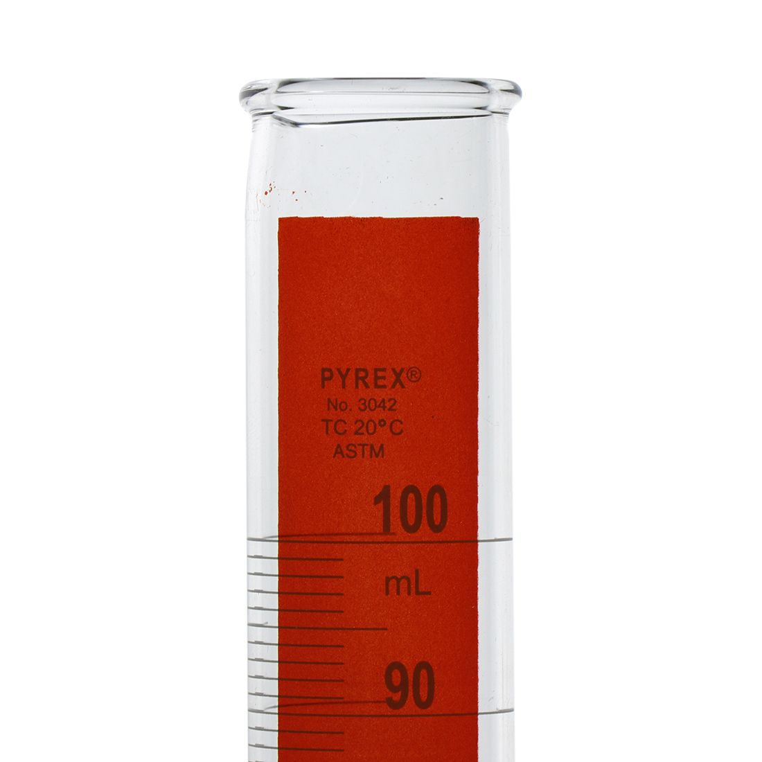 PROBETA GRADUADA DE 100ml CLASE B ASTM LÍNEA ROJA. PYREX