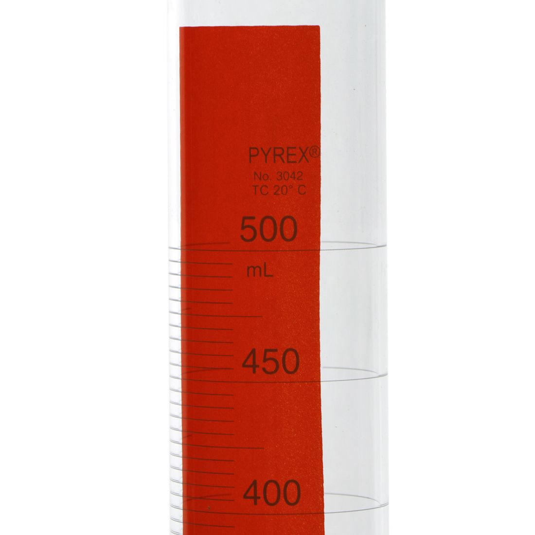 PROBETA GRADUADA DE 500ml CLASE B ASTM LÍNEA ROJA. PYREX