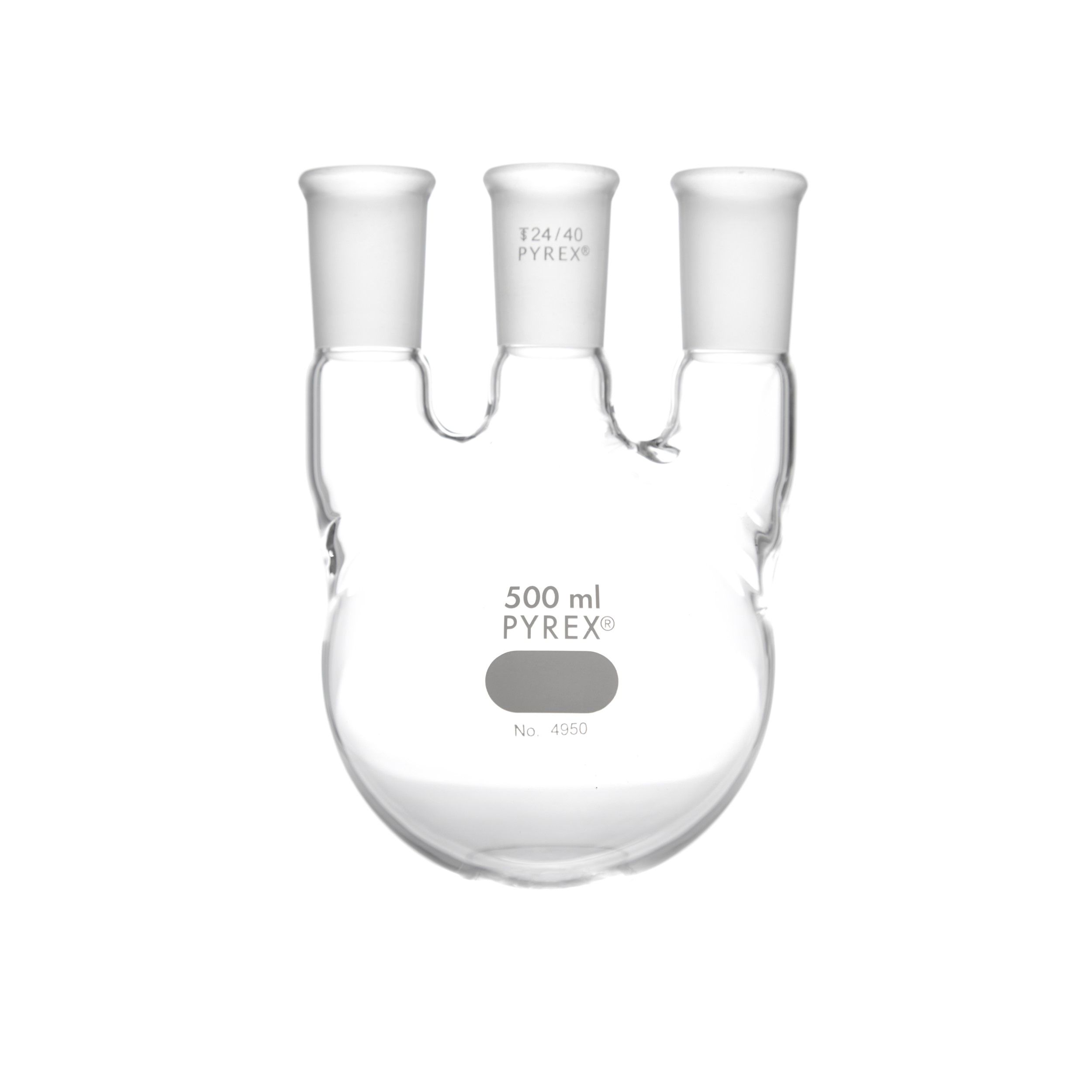 MATRAZ DE DESTILACIÓN DE 500ml CON TRES BOCAS VERTICALES 24/40. PYREX