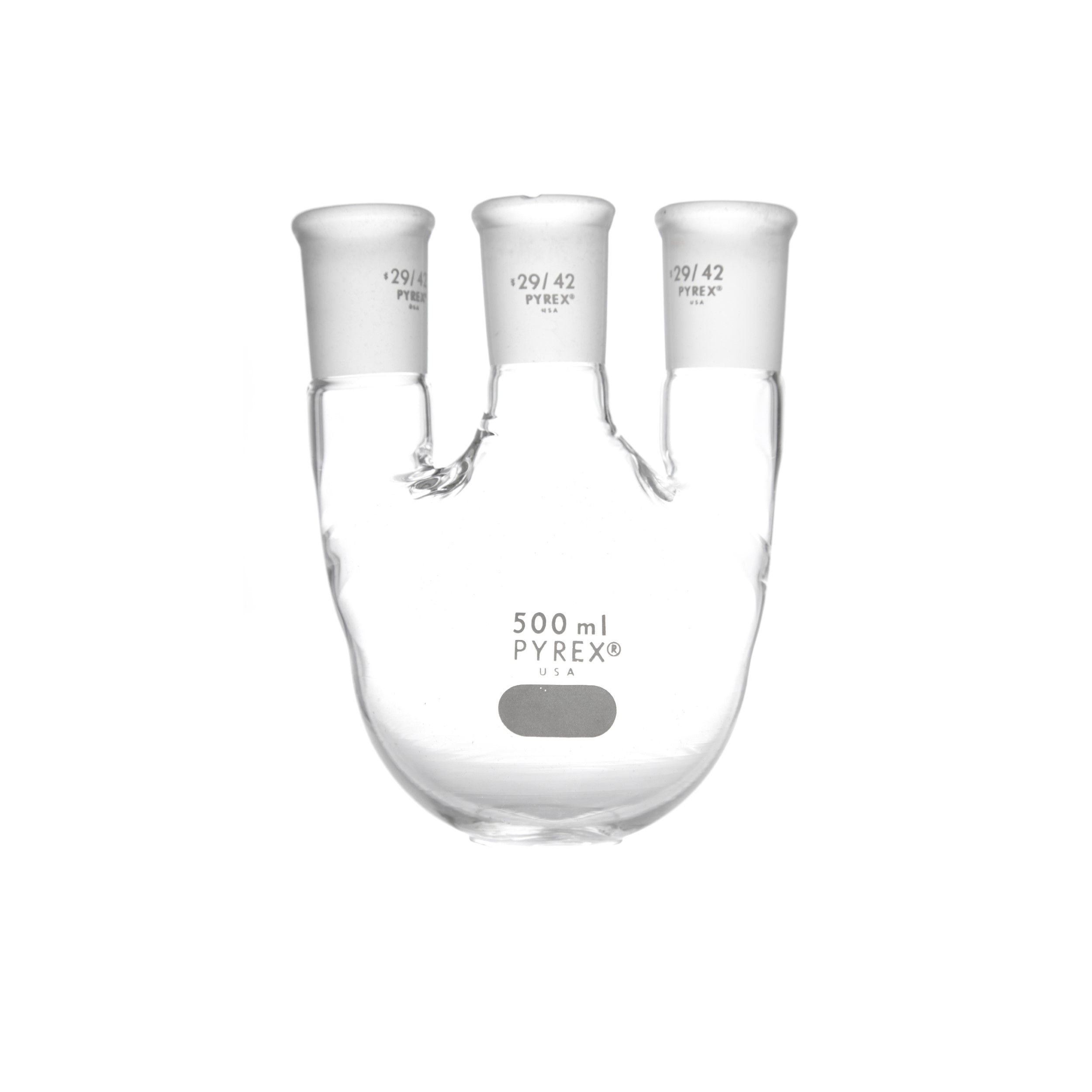 MATRAZ DE DESTILACIÓN DE 500ml CON TRES BOCAS VERTICALES 29/42. PYREX