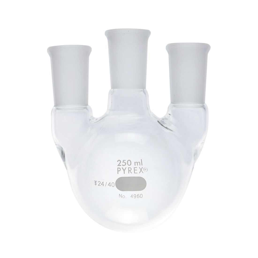 MATRAZ DE DESTILACIÓN DE 250ml CON TRES BOCAS VERTICALES. PYREX