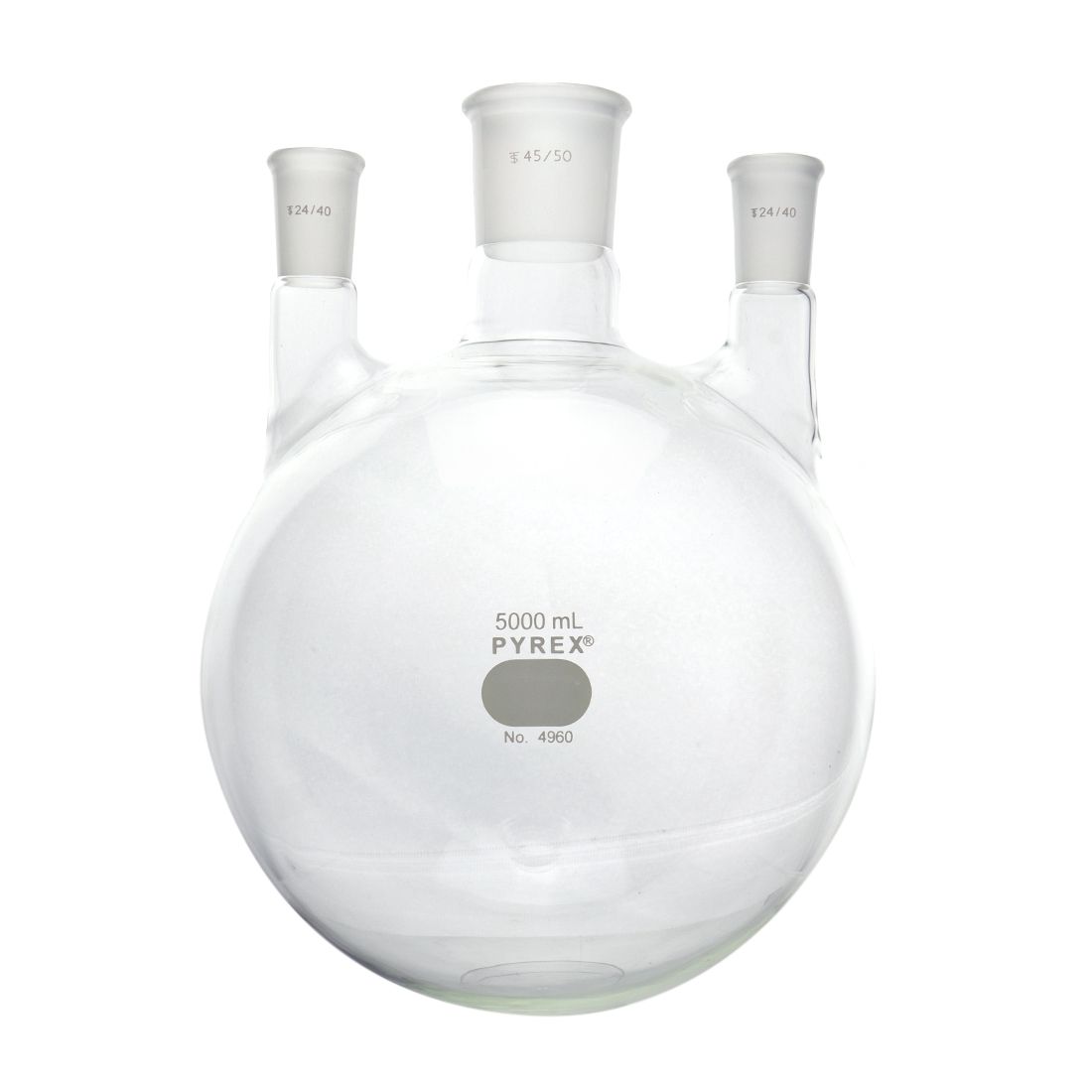 MATRAZ DE DESTILACIÓN DE 5L CON TRES BOCAS VERTICALES. PYREX