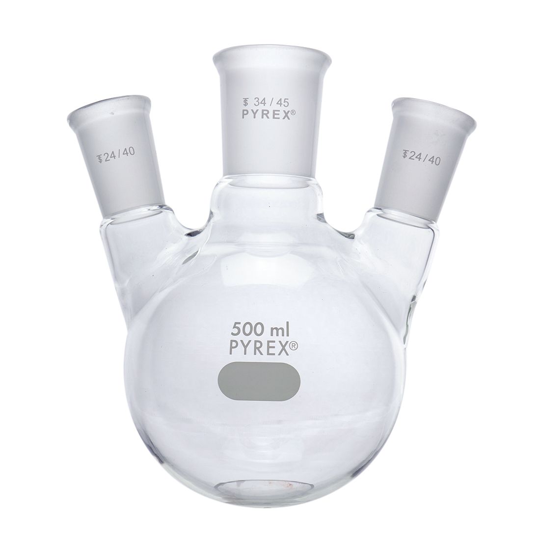 MATRAZ DE DESTILACIÓN DE 500ml CON TRES BOCAS EN ÁNGULO. PYREX