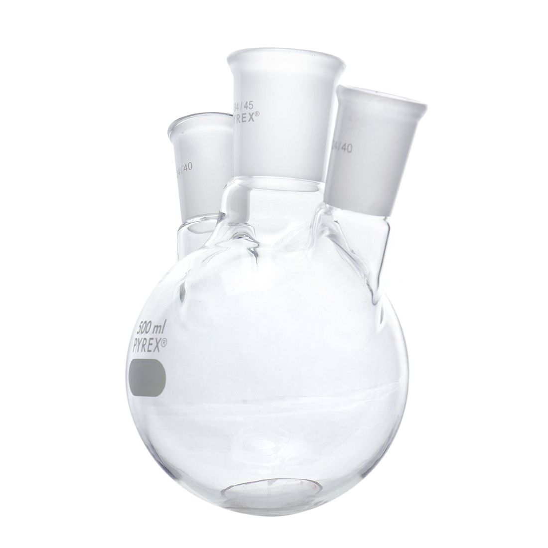 MATRAZ DE DESTILACIÓN DE 500ml CON TRES BOCAS EN ÁNGULO. PYREX