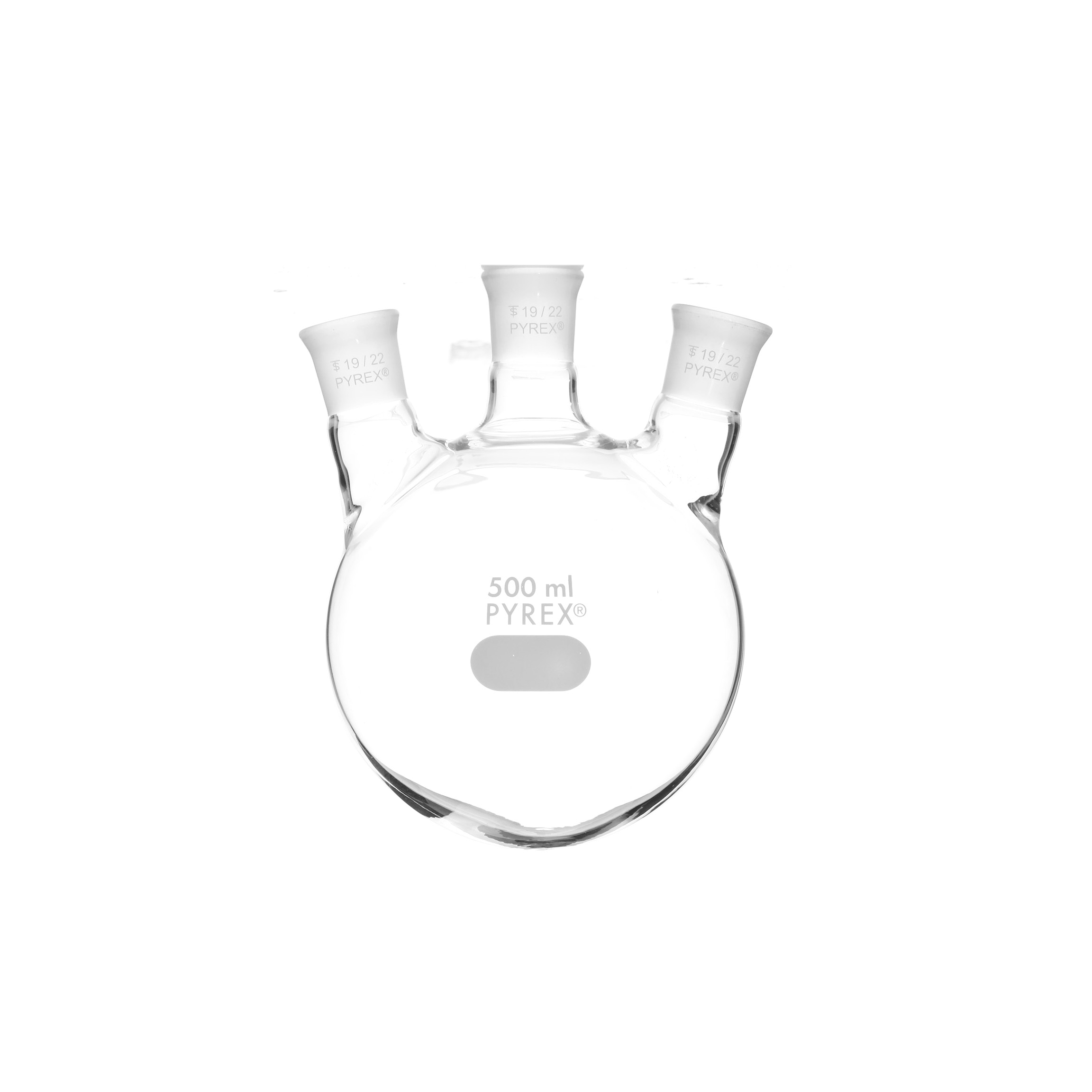 MATRAZ DE DESTILACIÓN DE 500ml CON 3 BOCAS EN ÁNGULO. PYREX