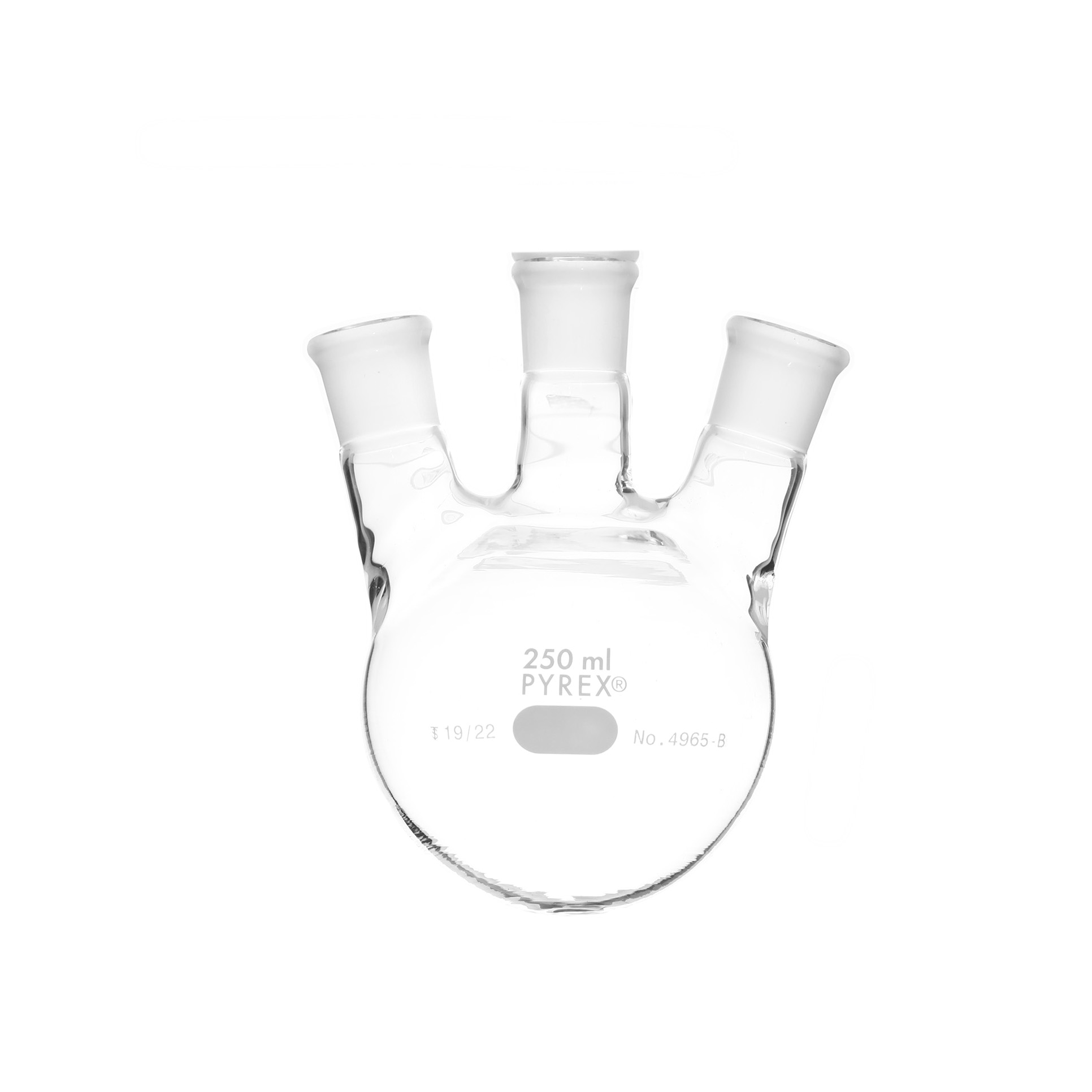 MATRAZ DE DESTILACIÓN DE 250ml CON 3 BOCAS EN ÁNGULO. PYREX