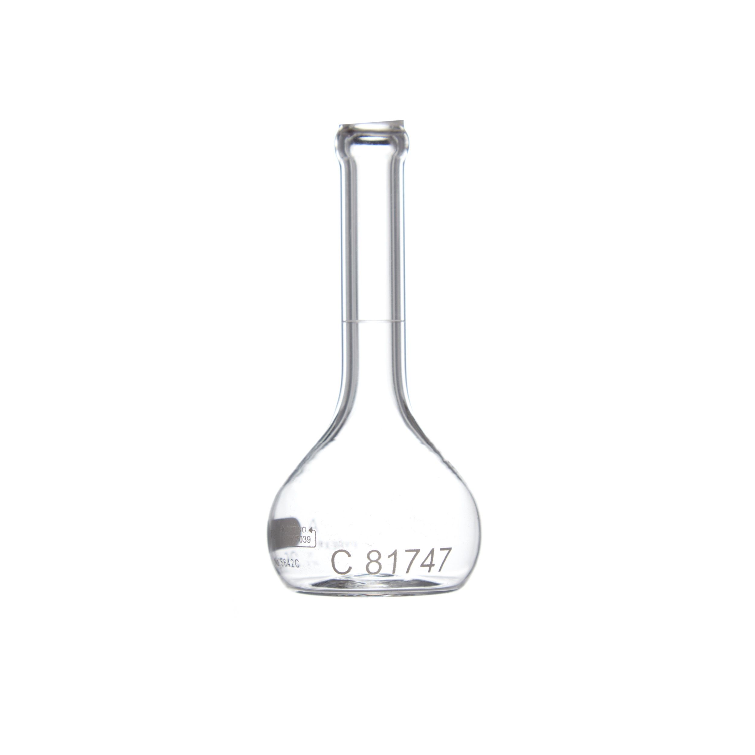 MATRAZ VOLUMÉTRICO DE 25ml CLASE A ASTM. TAPÓN DE PLÁSTICO. PYREX
