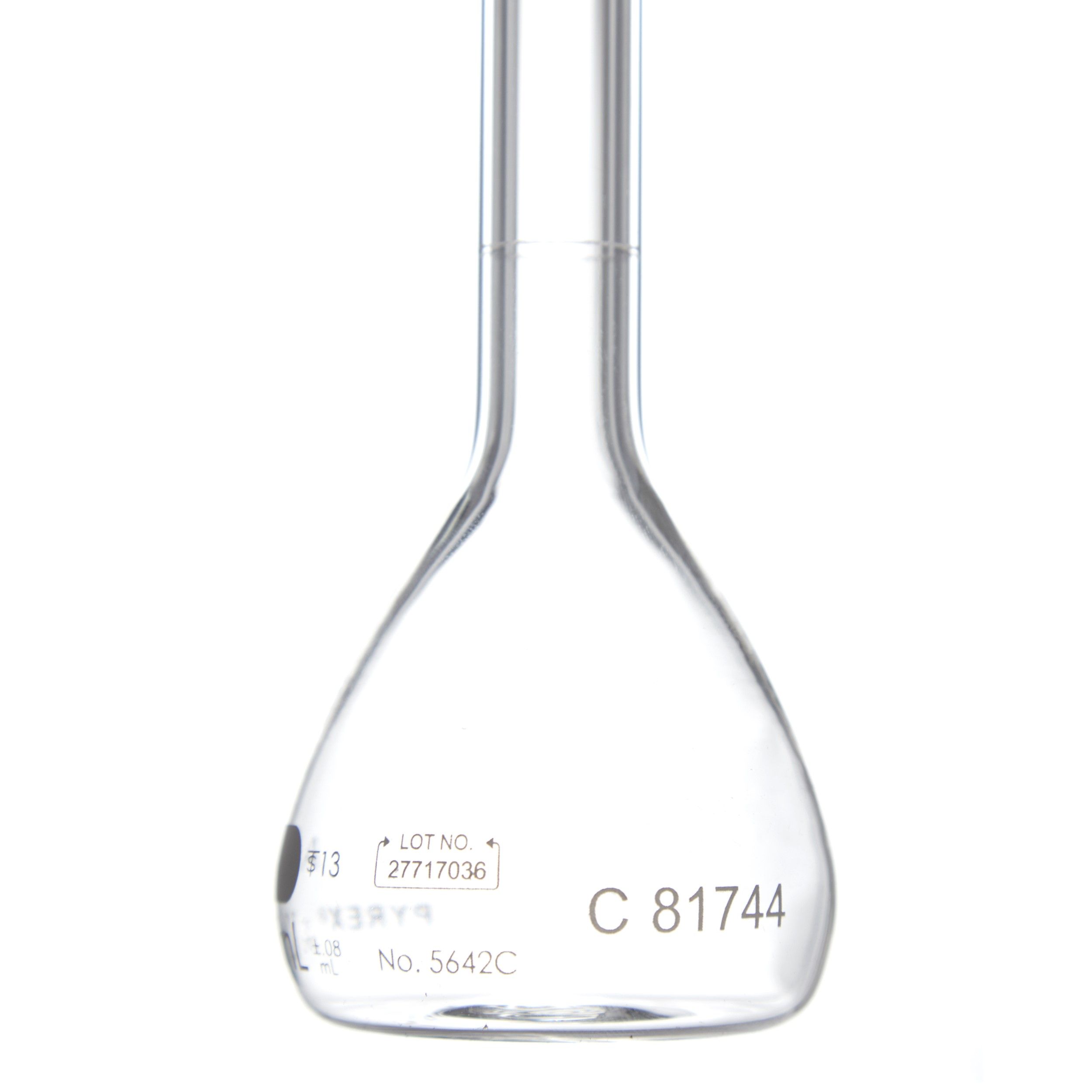 MATRAZ VOLUMÉTRICO DE 100ml CLASE A ASTm. TAPÓN DE PLÁSTICO. PYREX