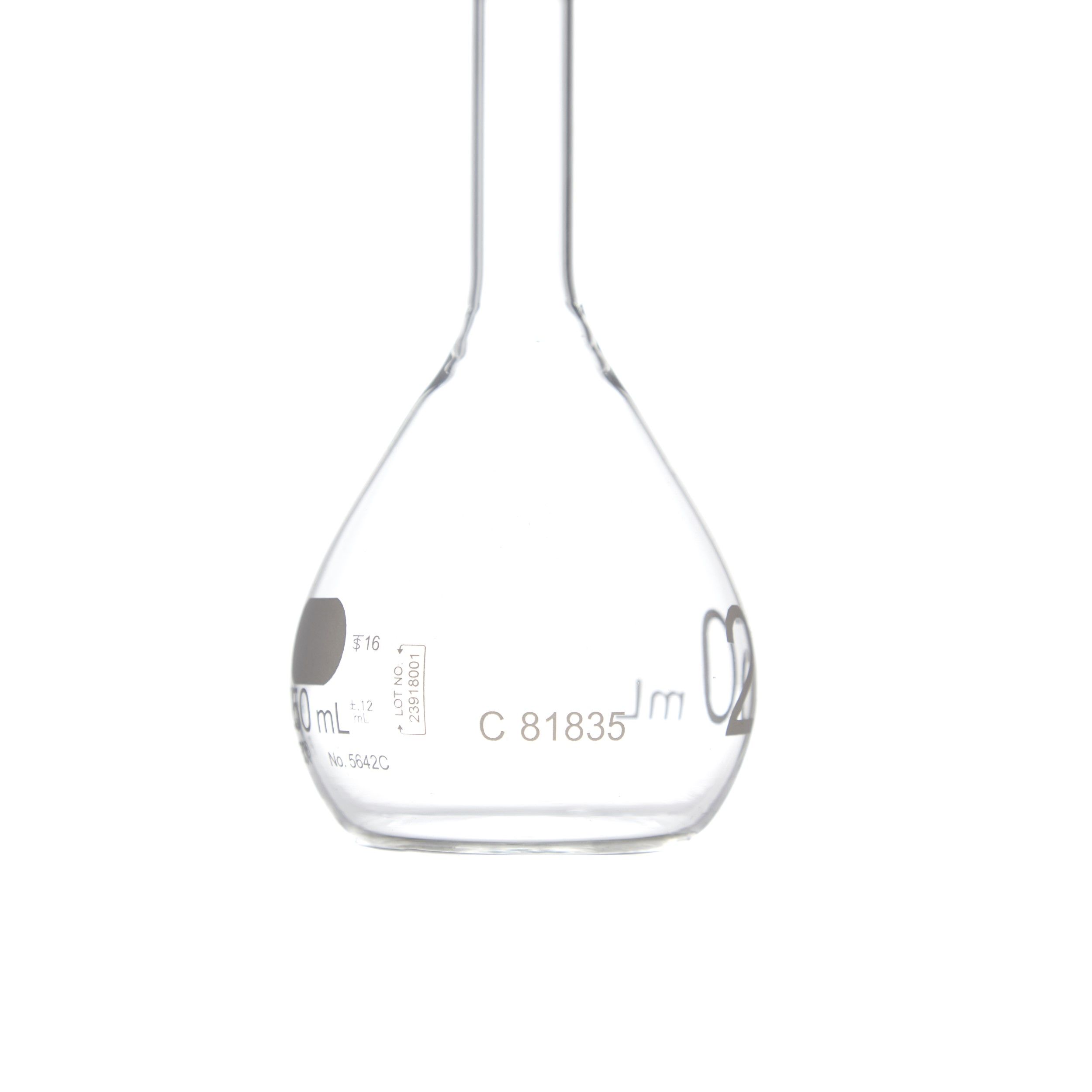 MATRAZ VOLUMÉTRICO DE 250ml CLASE A ASTM. TAPÓN DE PLÁSTICO. PYREX