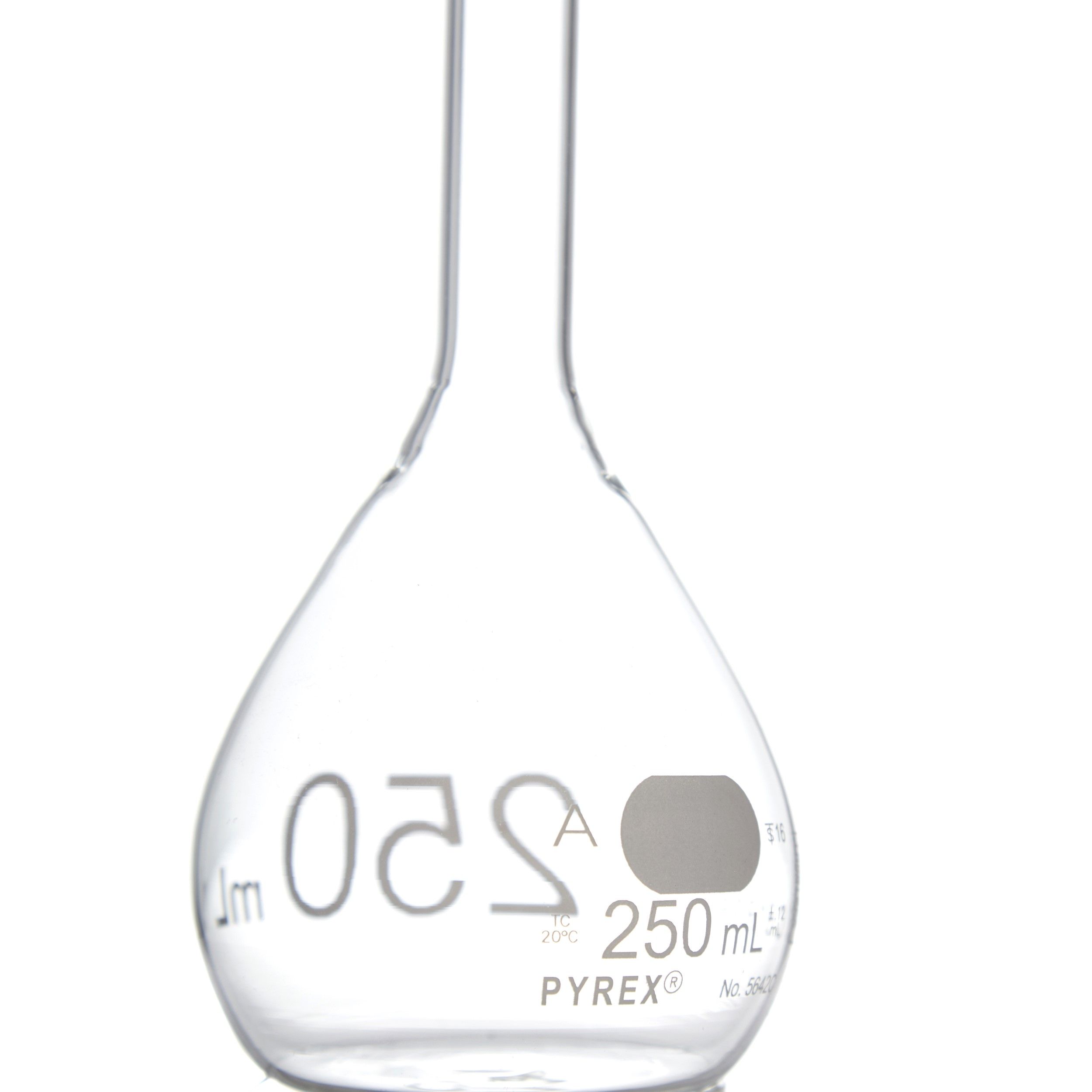 MATRAZ VOLUMÉTRICO DE 250ml CLASE A ASTM. TAPÓN DE PLÁSTICO. PYREX