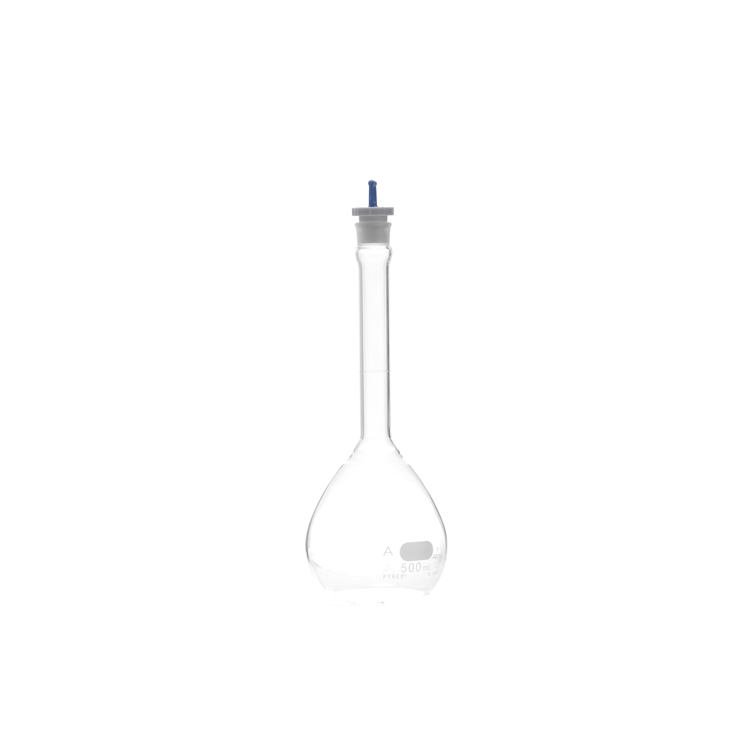 MATRAZ VOLUMÉTRICO DE 500ml CLASE A ASTM CON CERTIFICADO. PYREX