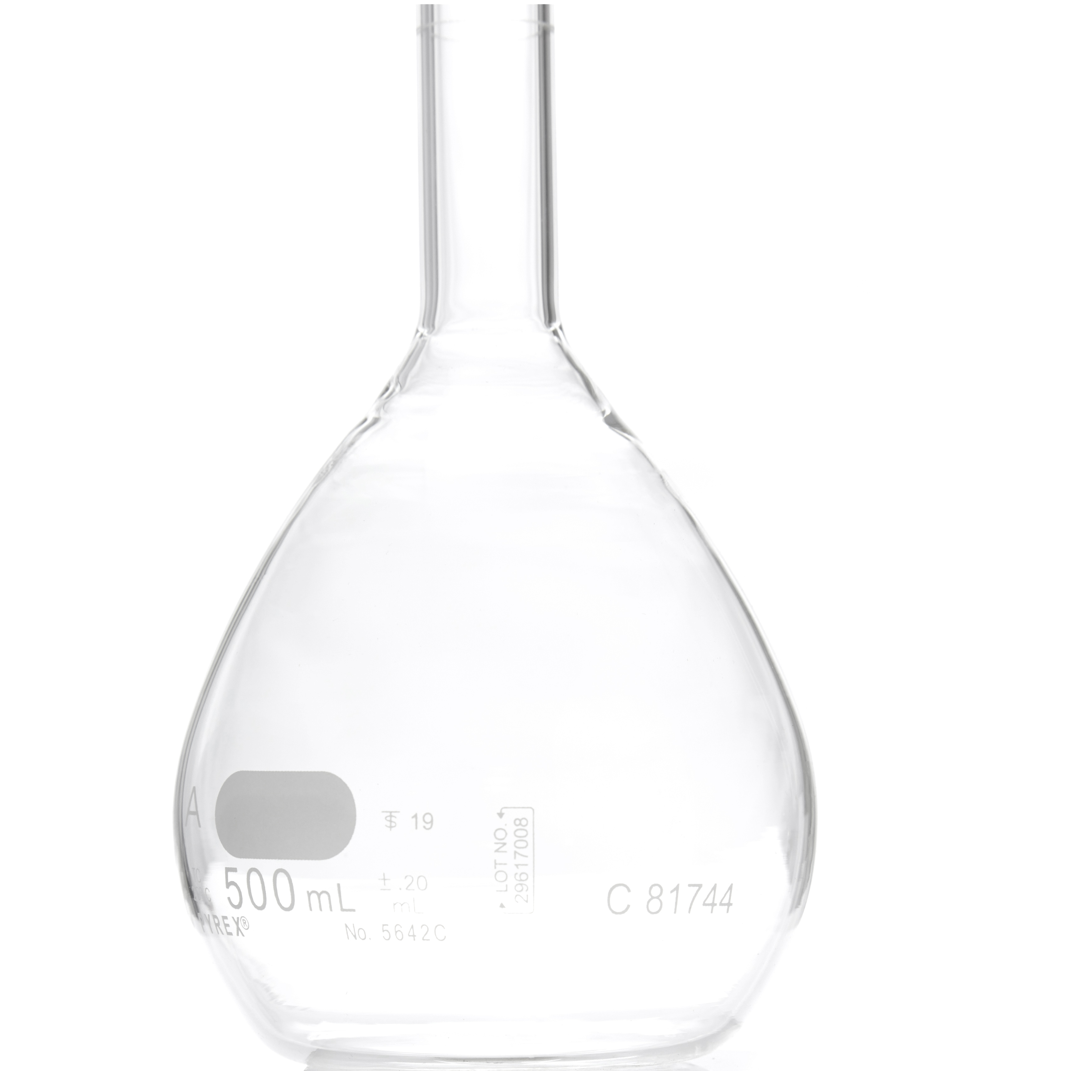 MATRAZ VOLUMÉTRICO DE 500ml CLASE A ASTM CON CERTIFICADO. PYREX