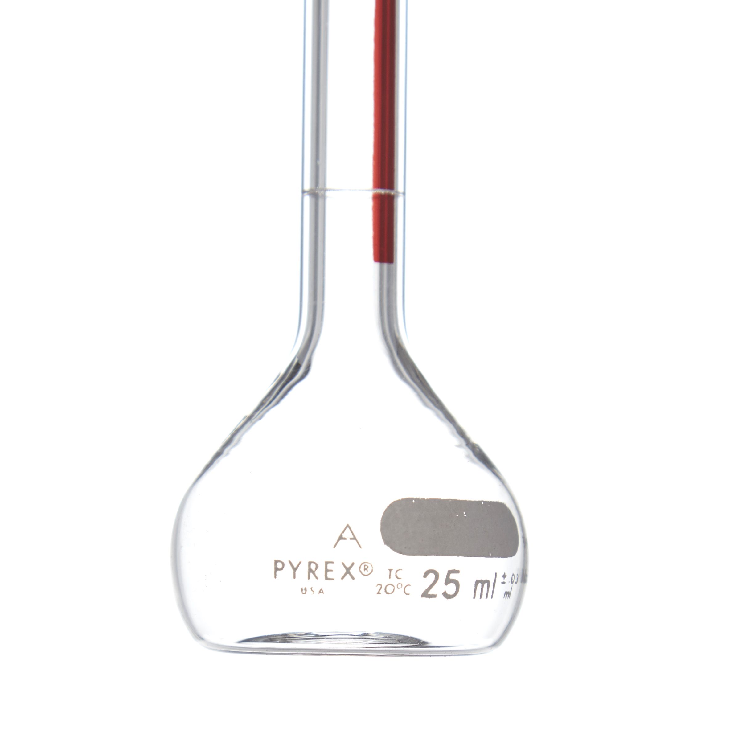 MATRAZ VOLUMÉTRICO DE 25ml CLASE A ASTM LÍNEA ROJA. PYREX