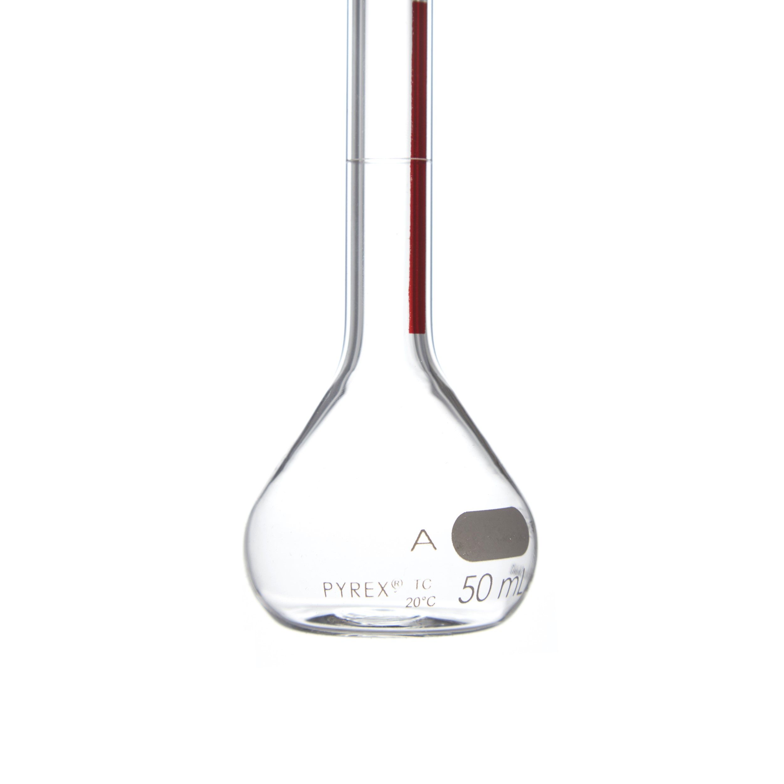MATRAZ VOLUMÉTRICO DE 50ml CLASE A ASTM LÍNEA ROJA. PYREX