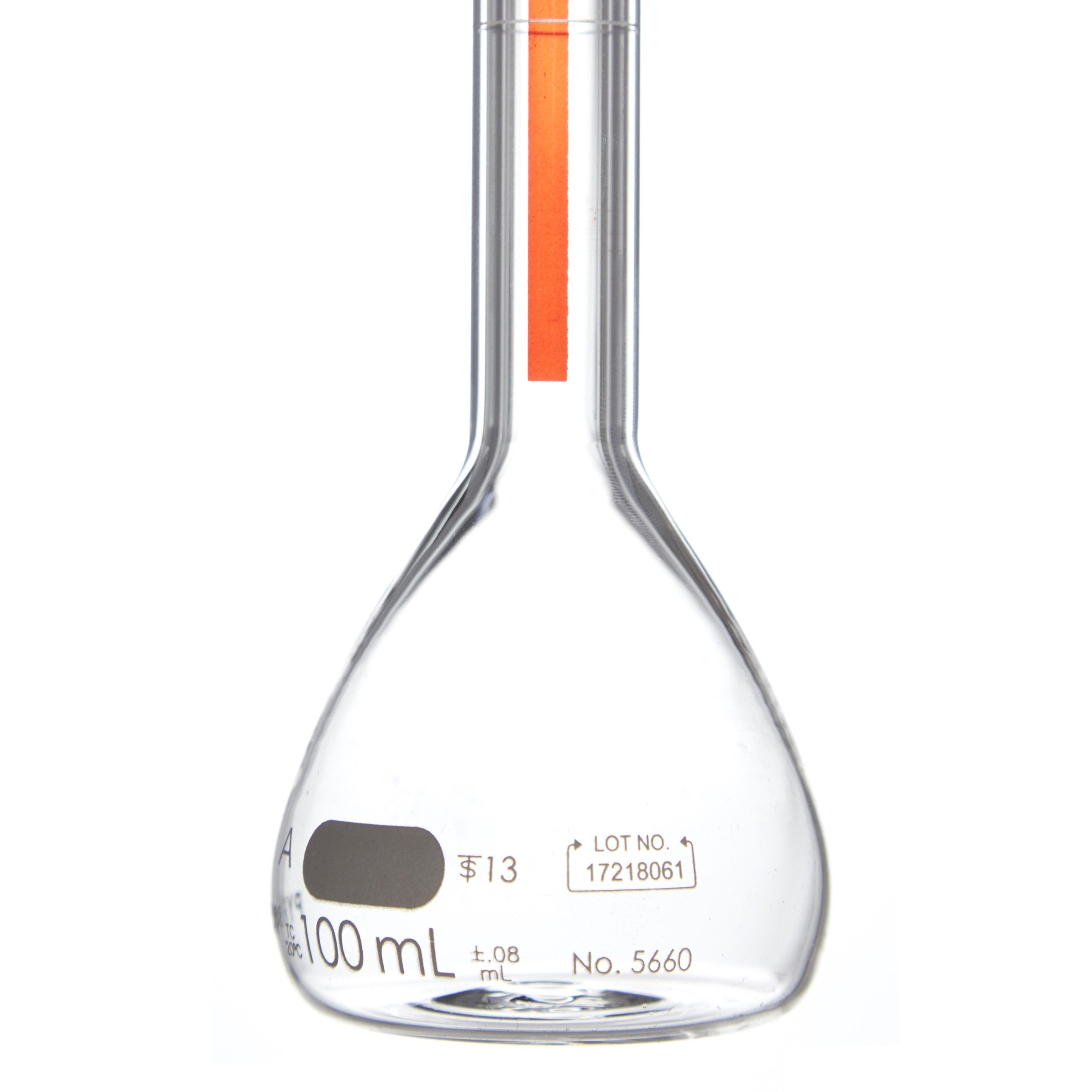 MATRAZ VOLUMÉTRICO DE 100ml CLASE A ASTM LÍNEA ROJA. PYREX