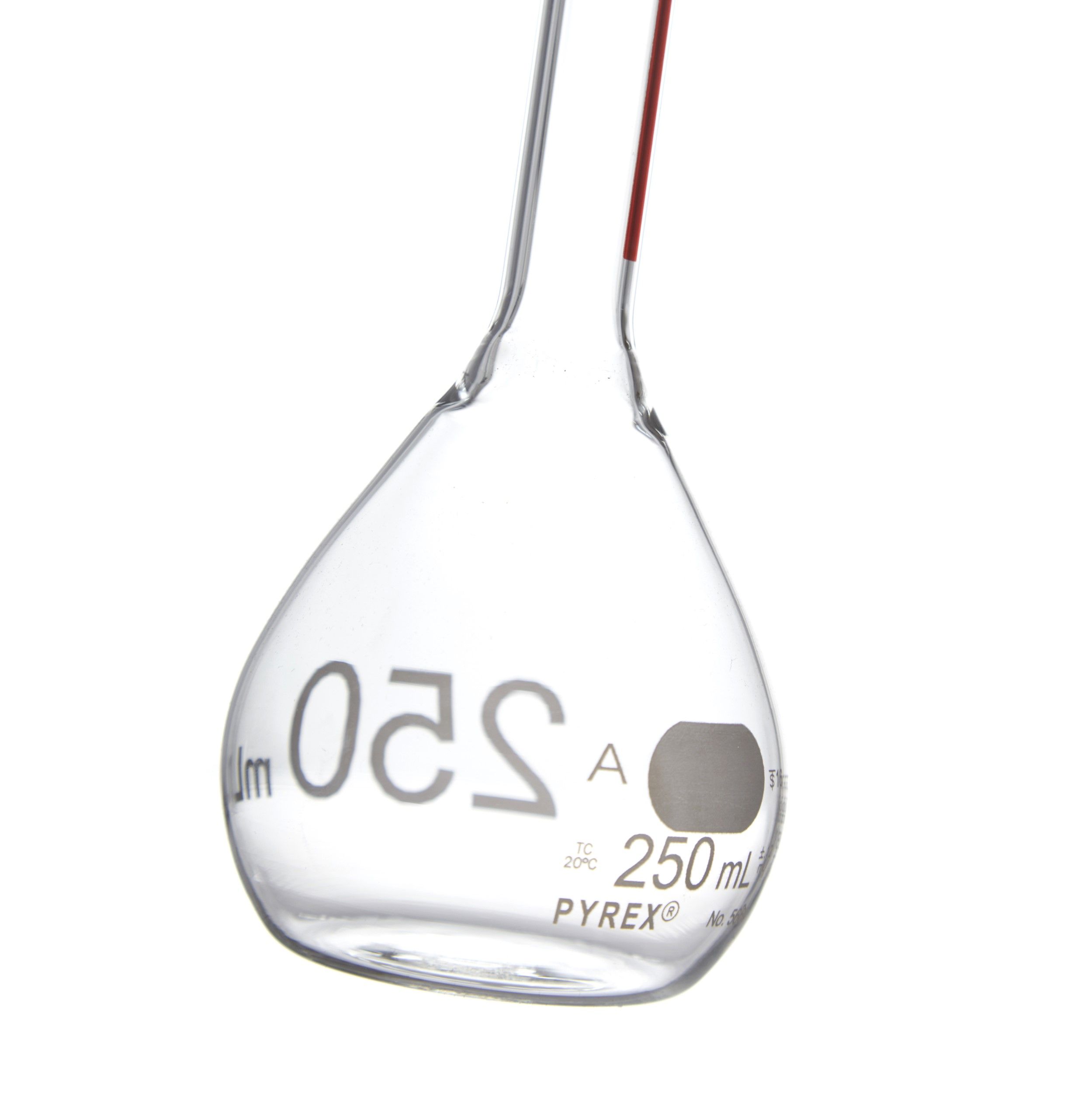 MATRAZ VOLUMÉTRICO DE 250ml CLASE A ASTM LÍNEA ROJA. PYREX