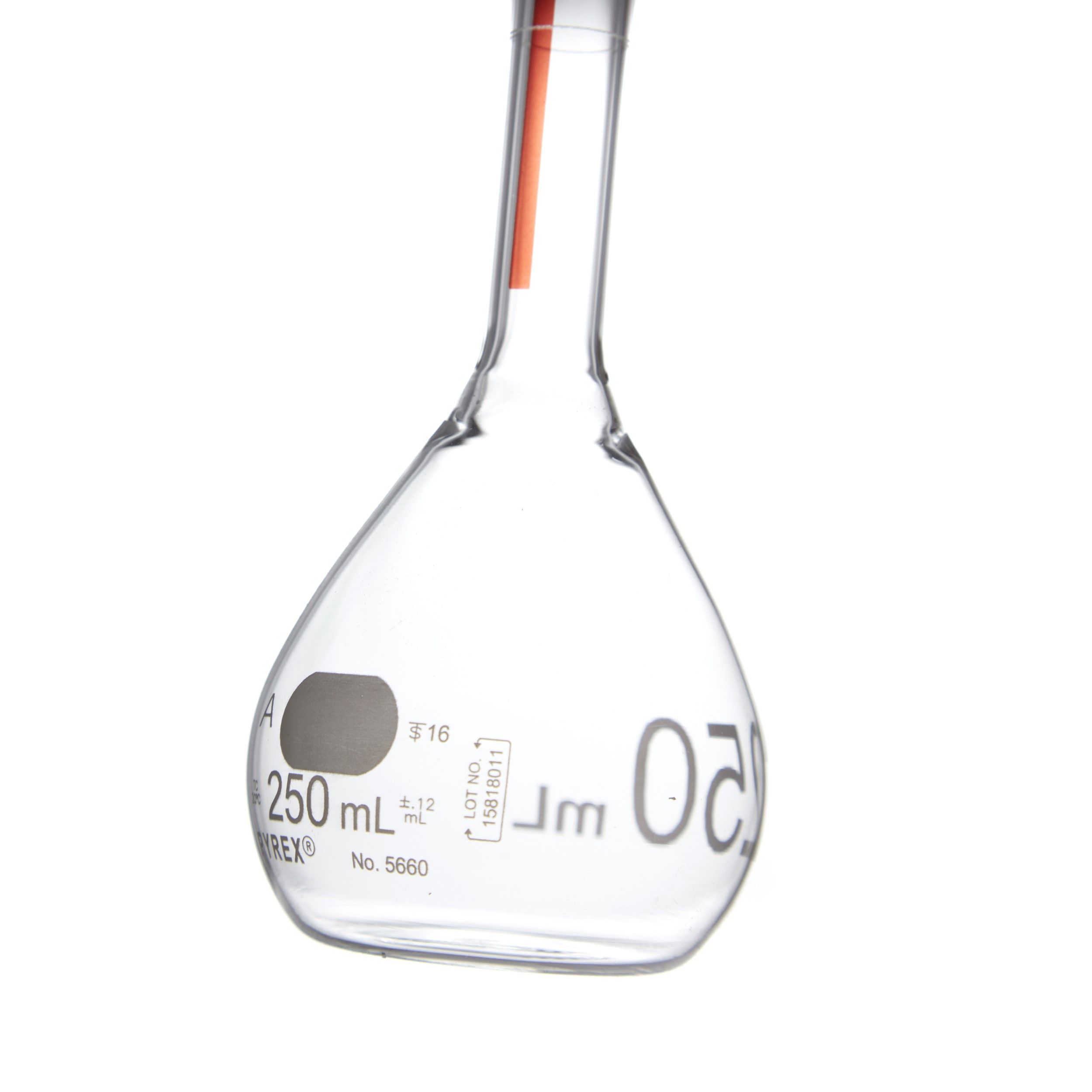 MATRAZ VOLUMÉTRICO DE 250ml CLASE A ASTM LÍNEA ROJA. PYREX