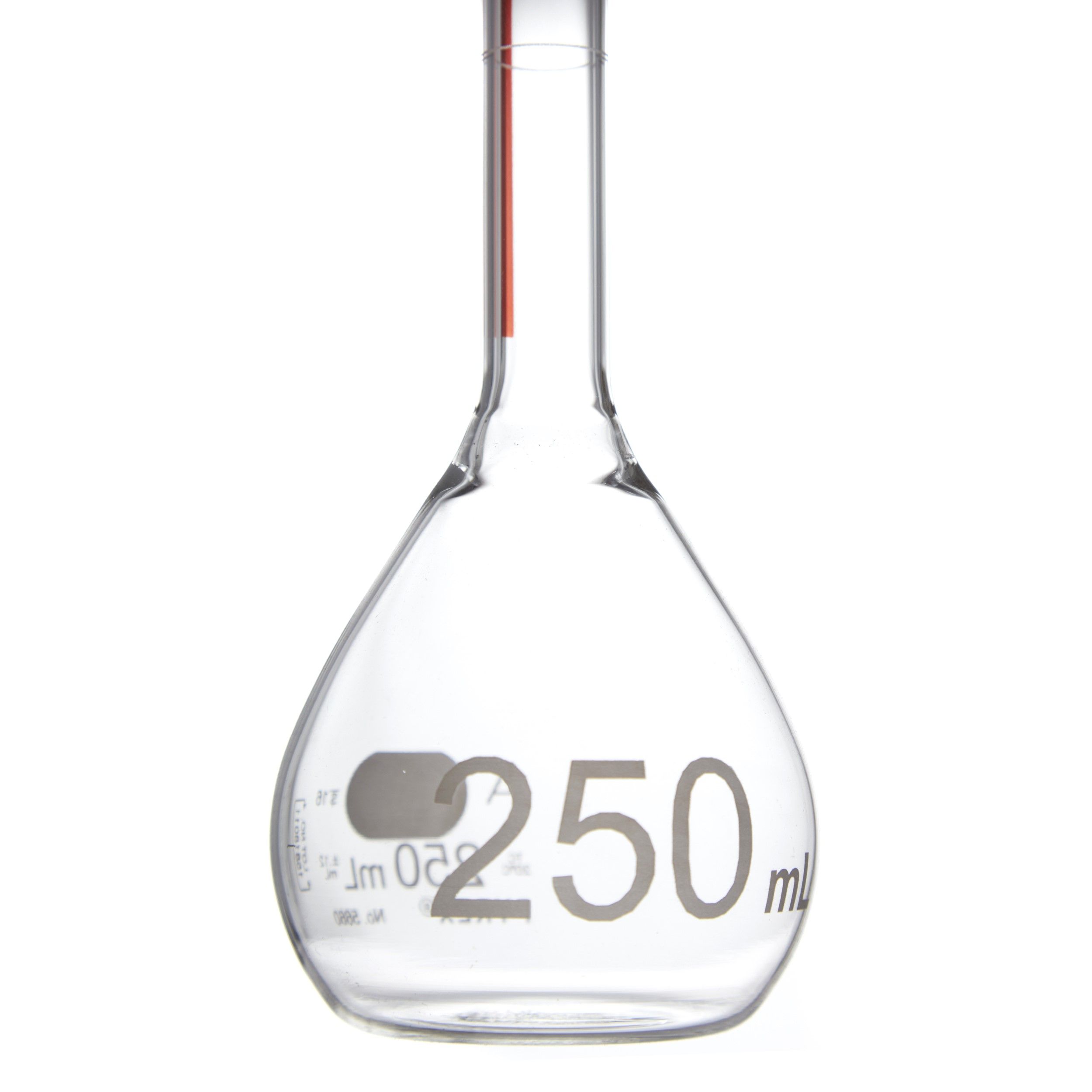 MATRAZ VOLUMÉTRICO DE 250ml CLASE A ASTM LÍNEA ROJA. PYREX