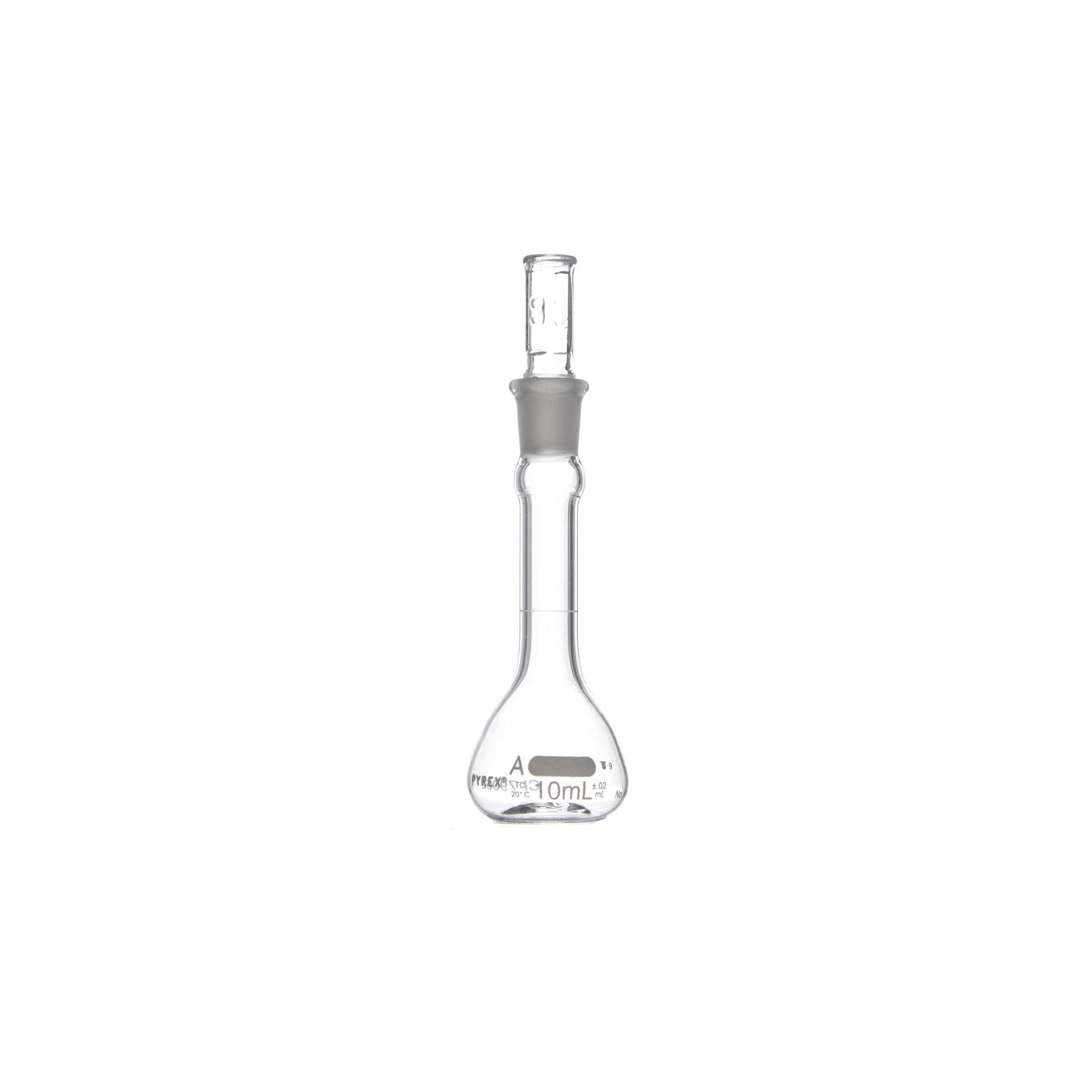 MATRAZ VOLUMÉTRICO DE 10ml CLASE A ASTM CON CERTIFICADO. PYREX