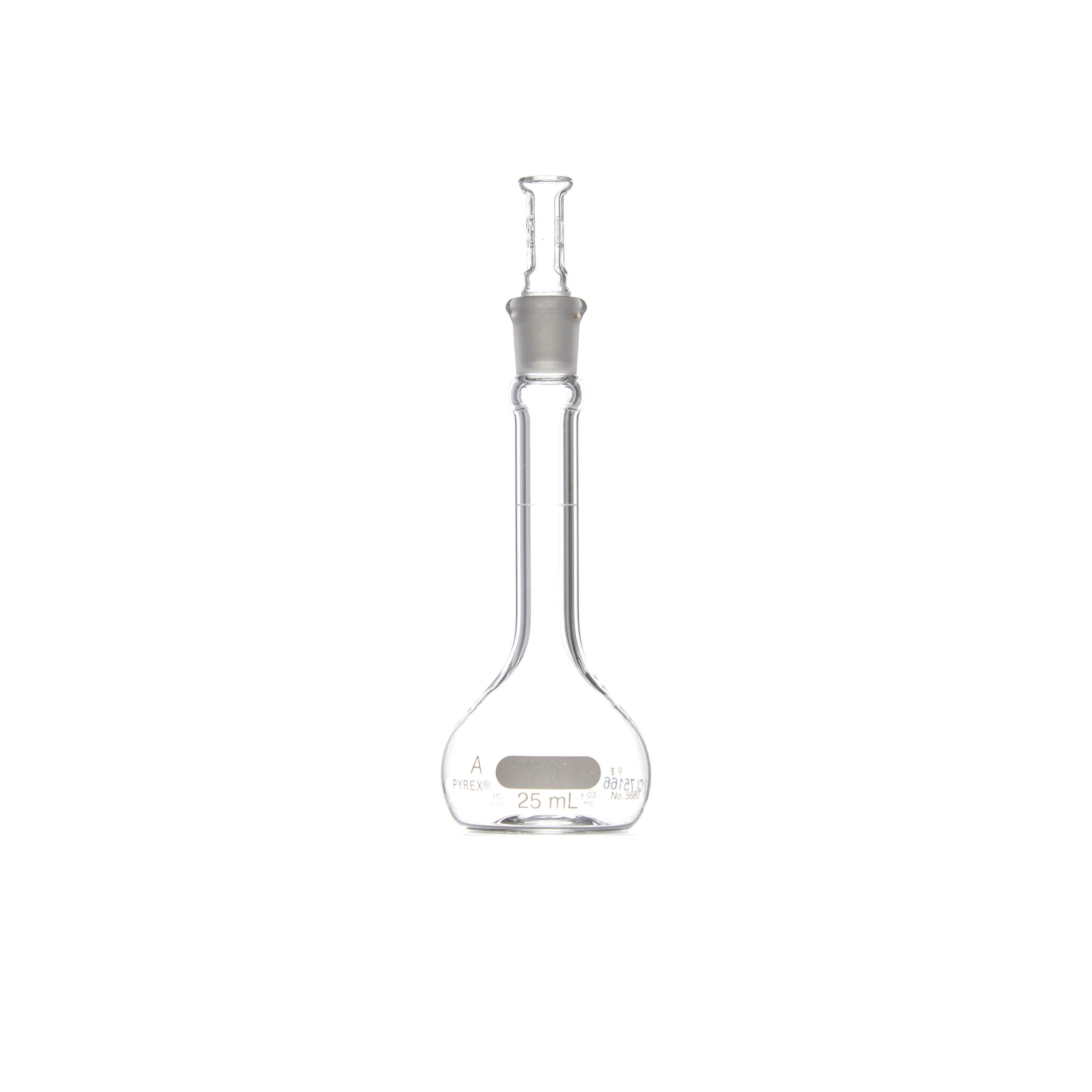MATRAZ VOLUMÉTRICO DE 25ml CLASE A ASTM CON CERTIFICADO. PYREX