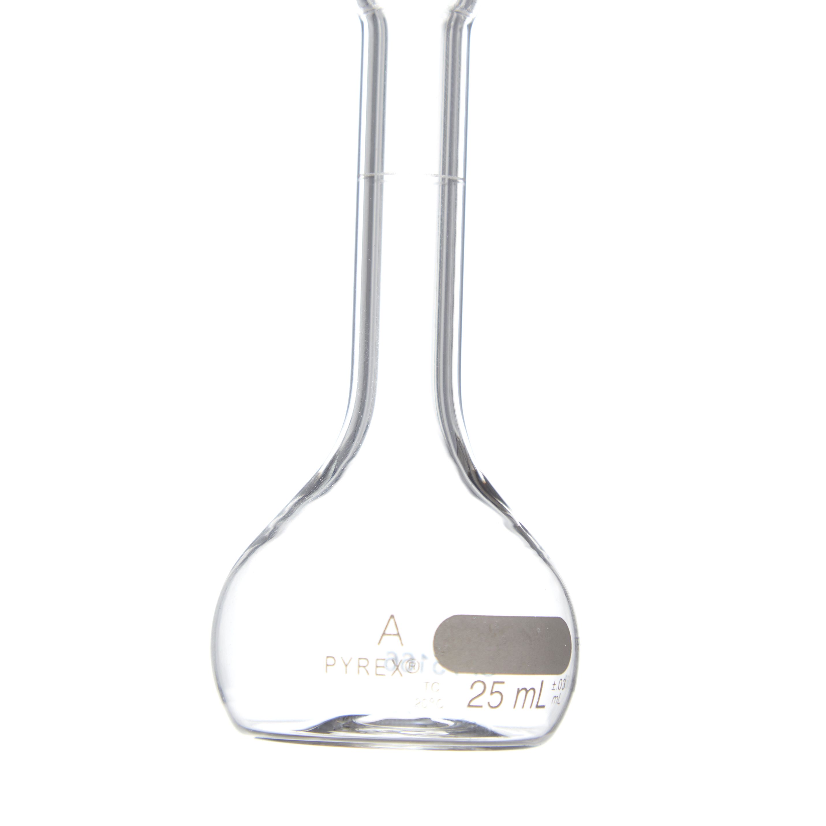 MATRAZ VOLUMÉTRICO DE 25ml CLASE A ASTM CON CERTIFICADO. PYREX