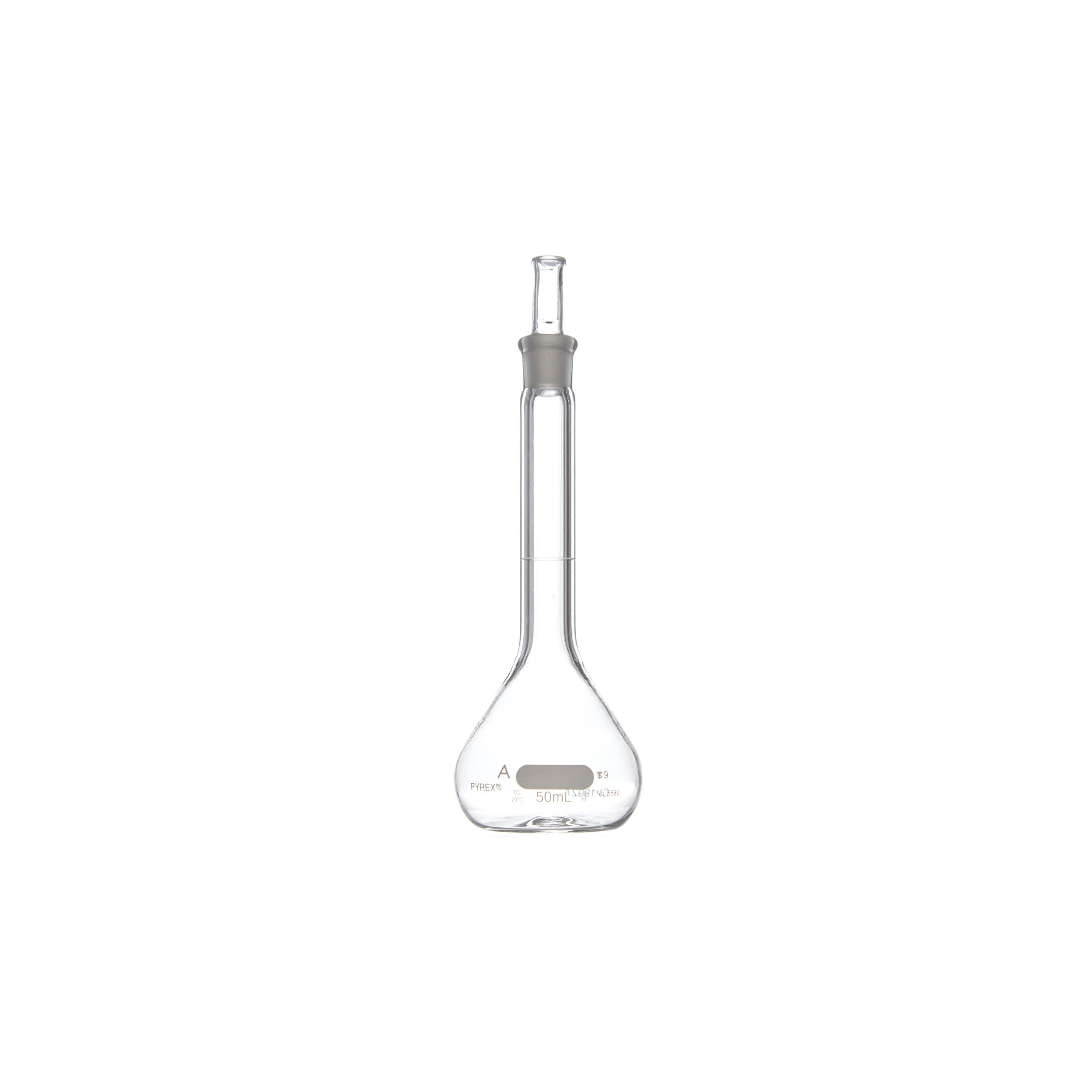 MATRAZ VOLUMÉTRICO DE 50ml CLASE A ASTM CON CERTIFICADO. PYREX