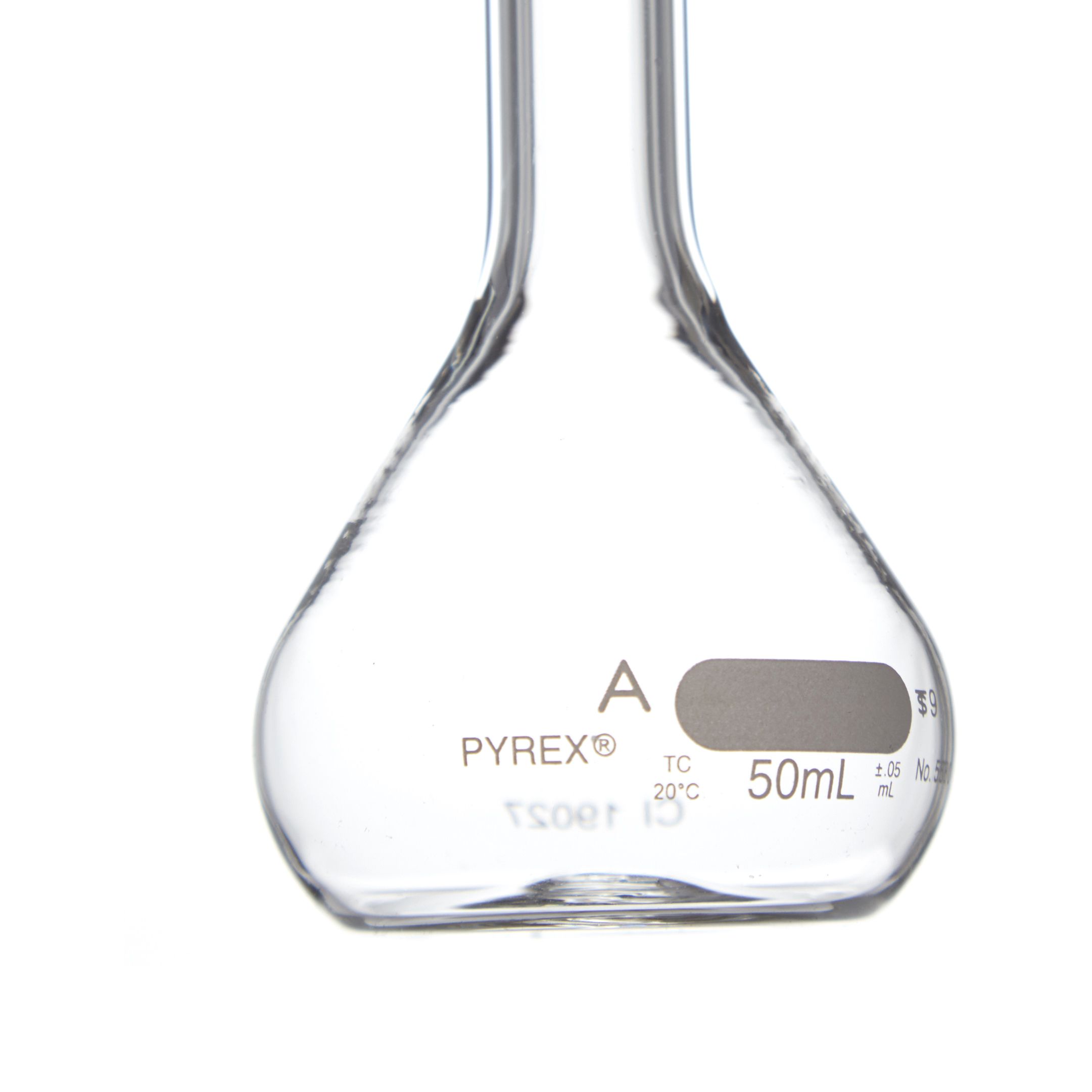 MATRAZ VOLUMÉTRICO DE 50ml CLASE A ASTM CON CERTIFICADO. PYREX