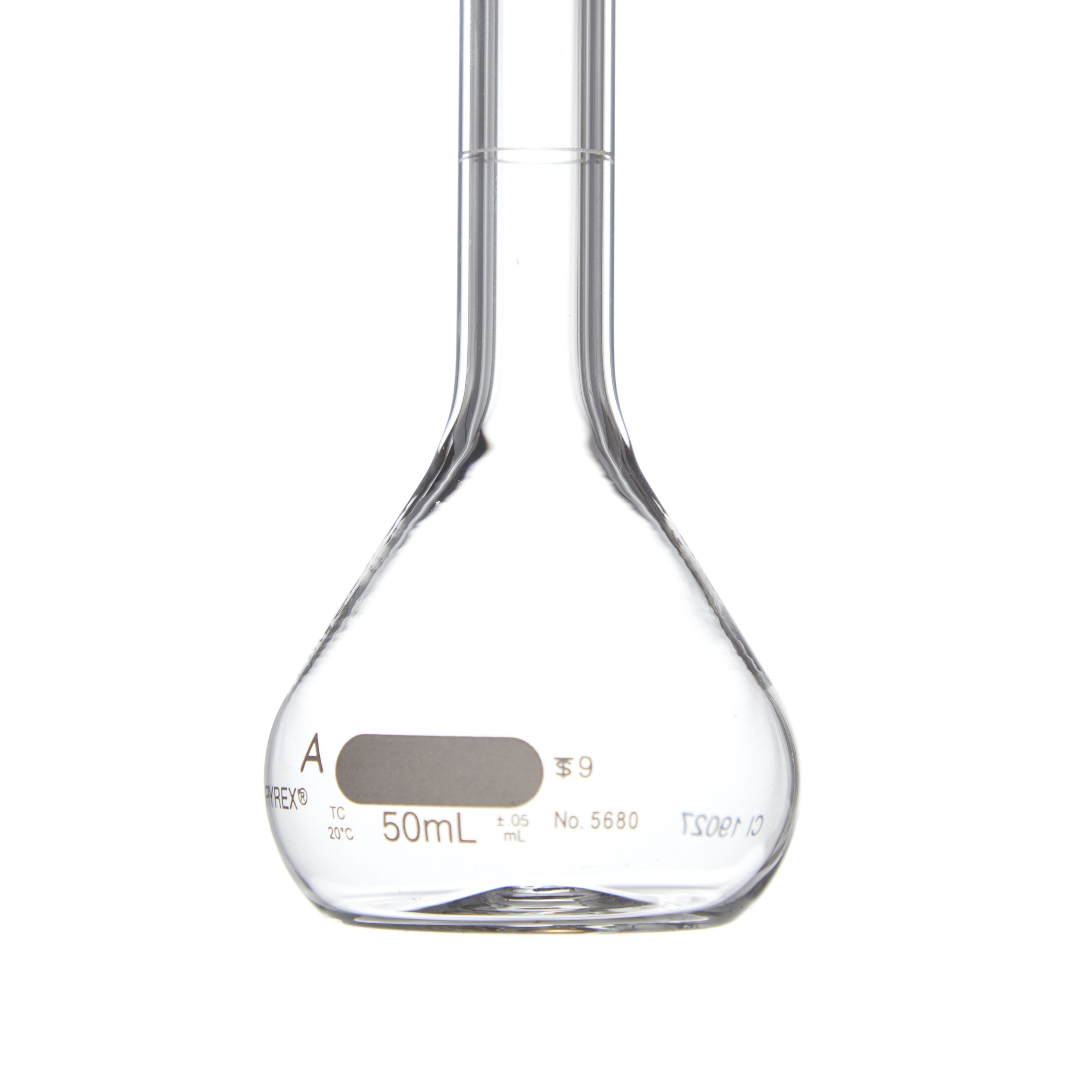 MATRAZ VOLUMÉTRICO DE 50ml CLASE A ASTM CON CERTIFICADO. PYREX