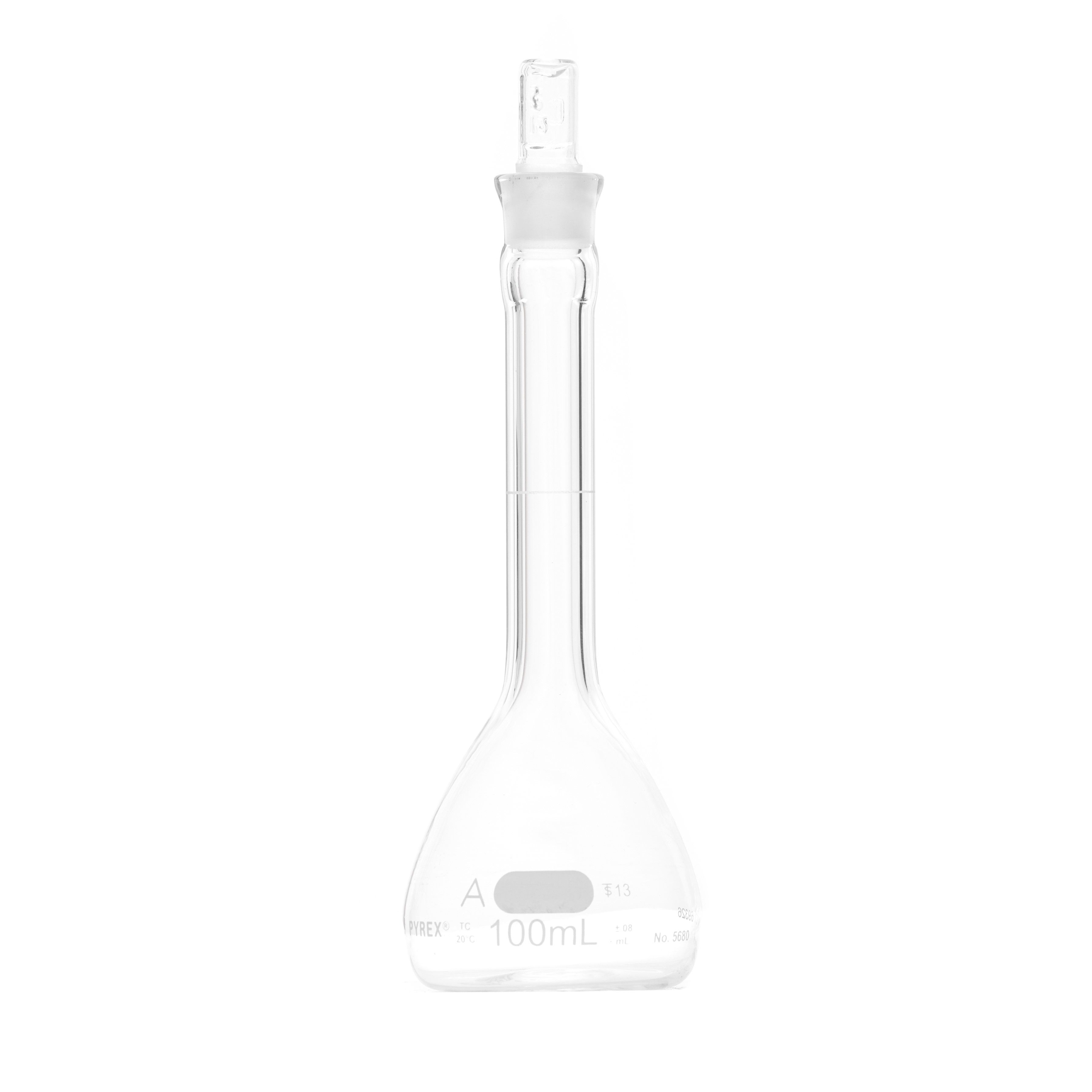 MATRAZ VOLUMÉTRICO DE 100ml CLASE A ASTM CON CERTIFICADO. PYREX
