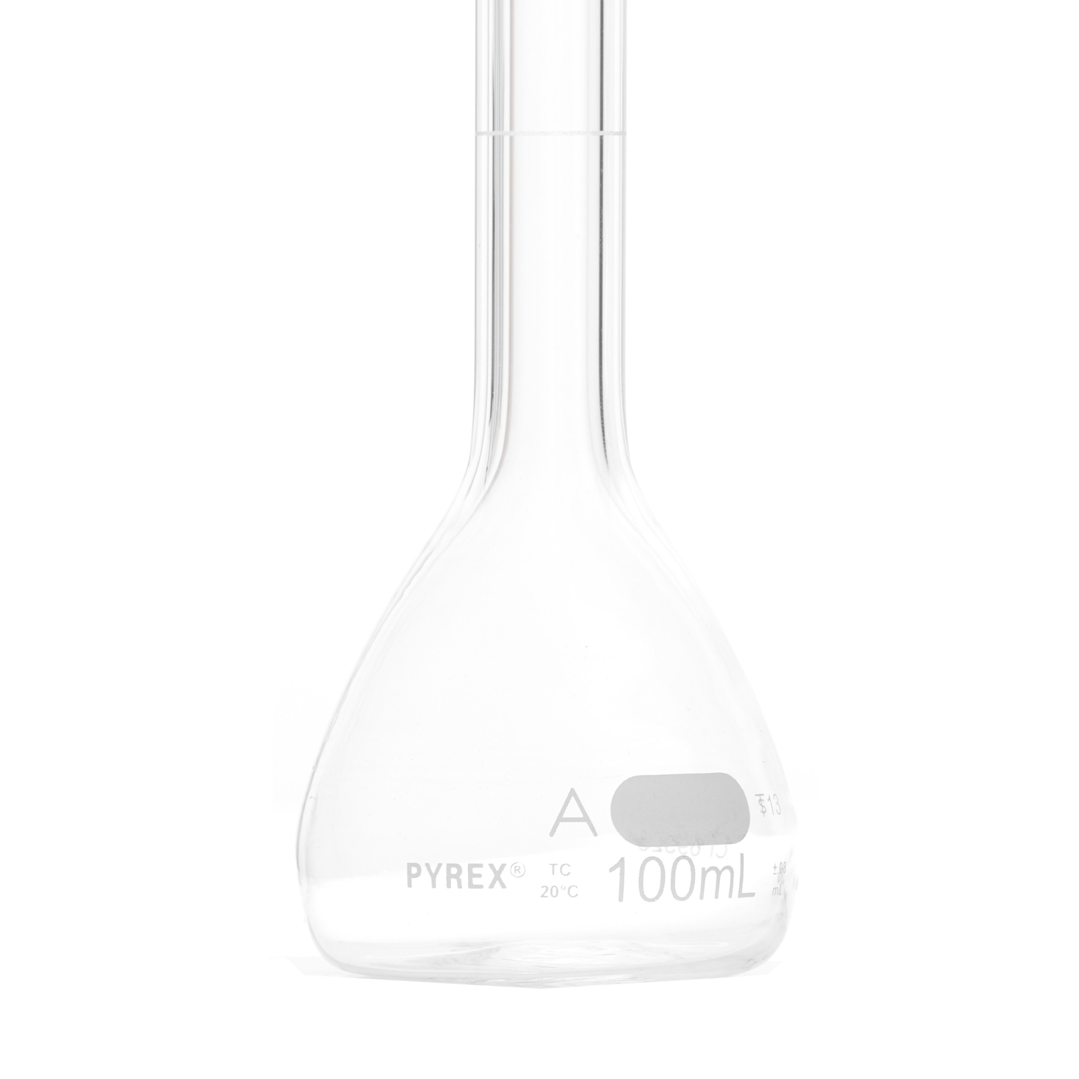 MATRAZ VOLUMÉTRICO DE 100ml CLASE A ASTM CON CERTIFICADO. PYREX
