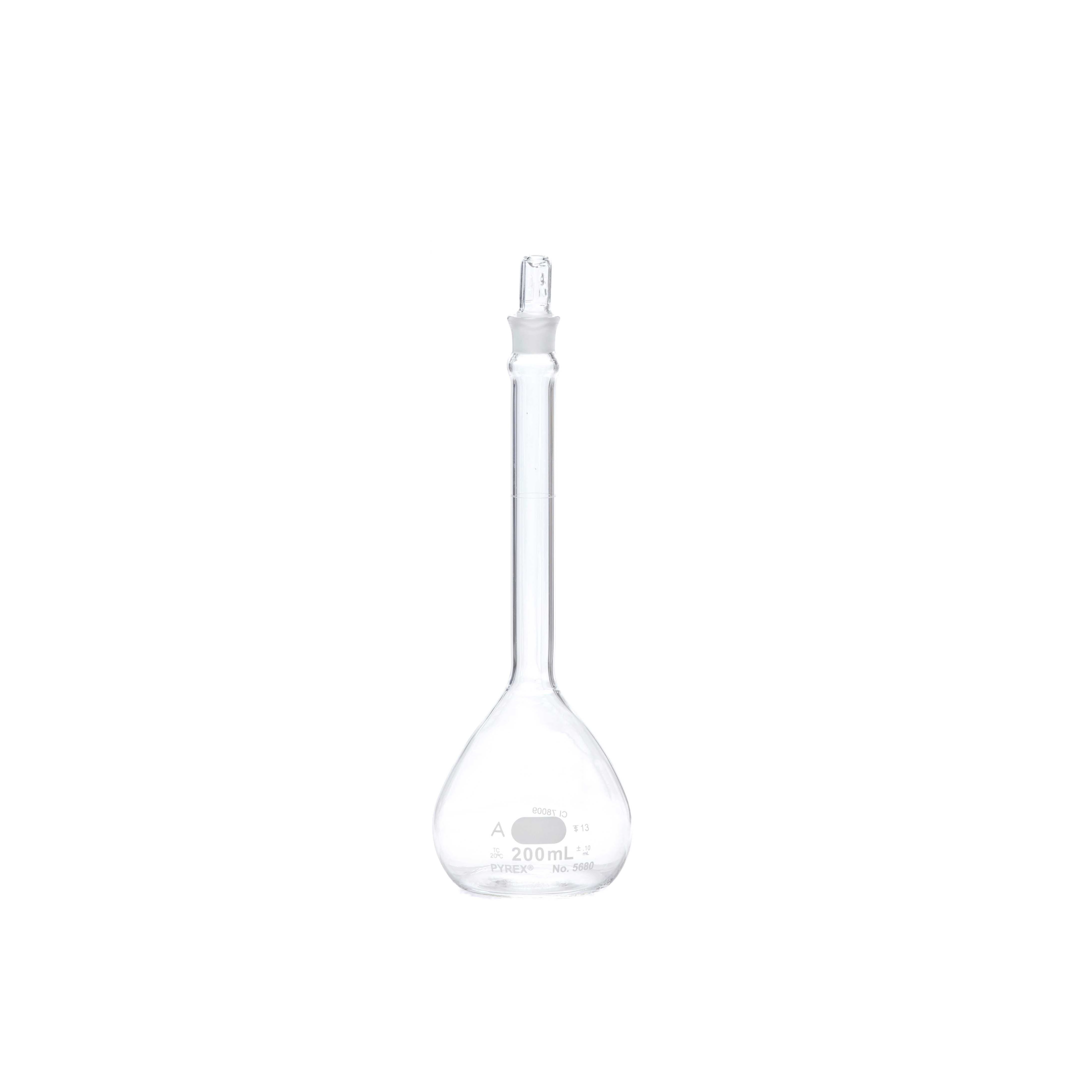 MATRAZ VOLUMÉTRICO DE 200ml CLASE A ASTM CON CERTIFICADO. PYREX