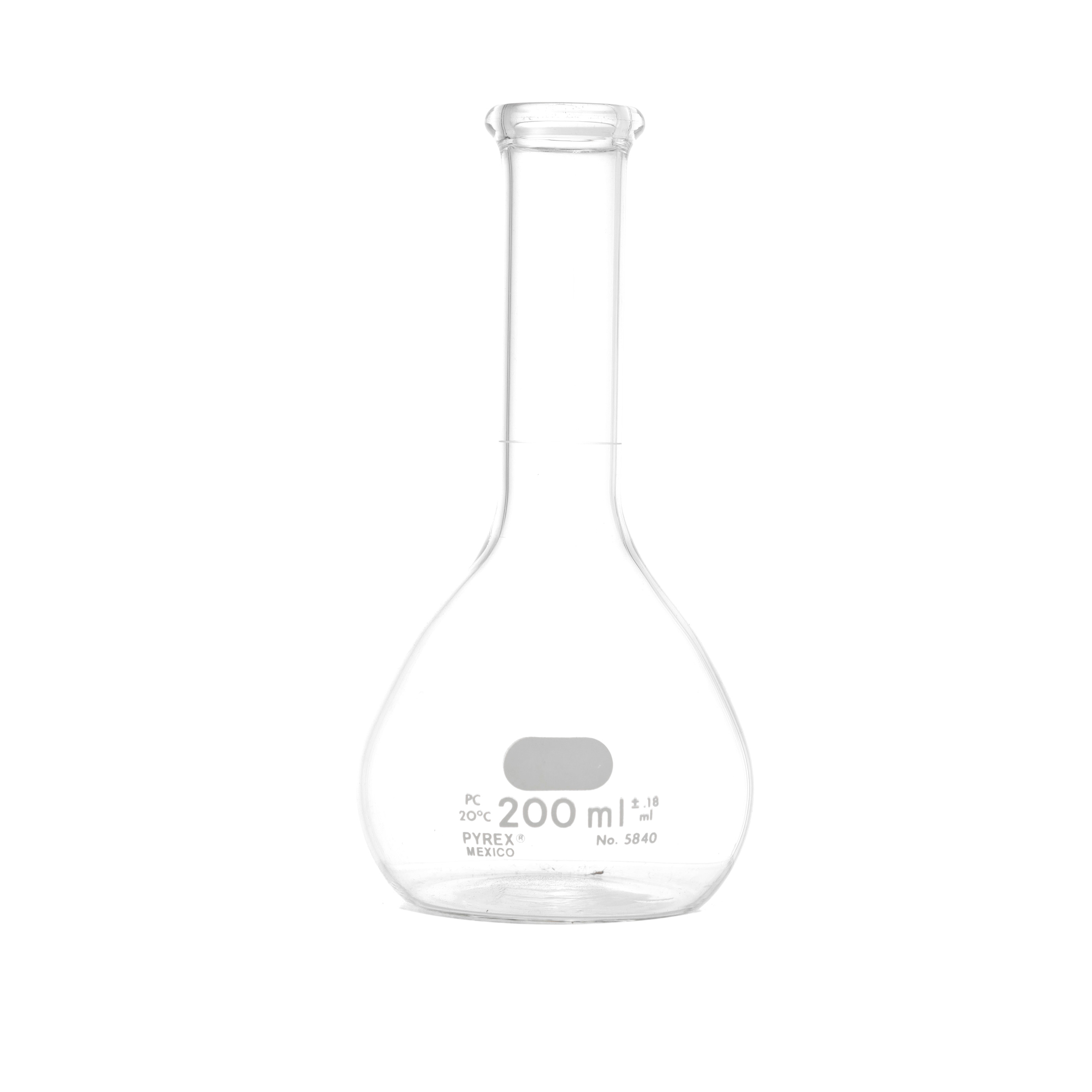 MATRAZ VOLUMÉTRICO DE 200ml PARA ÁCIDO FOSFÓRICO. PYREX