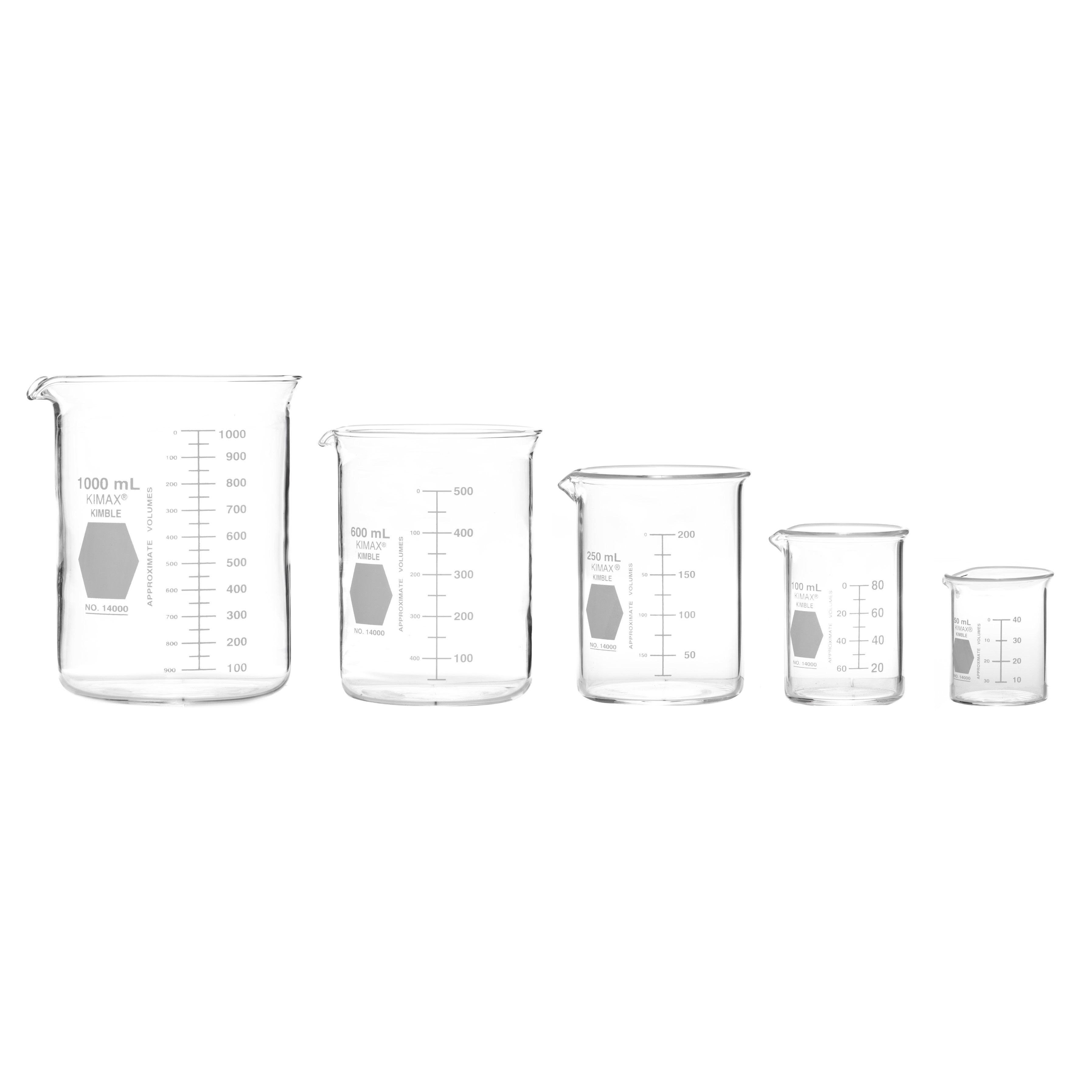 JUEGO DE VASOS DE PRECIPITADO 50, 100, 250, 600 Y 1000ml. KIMAX