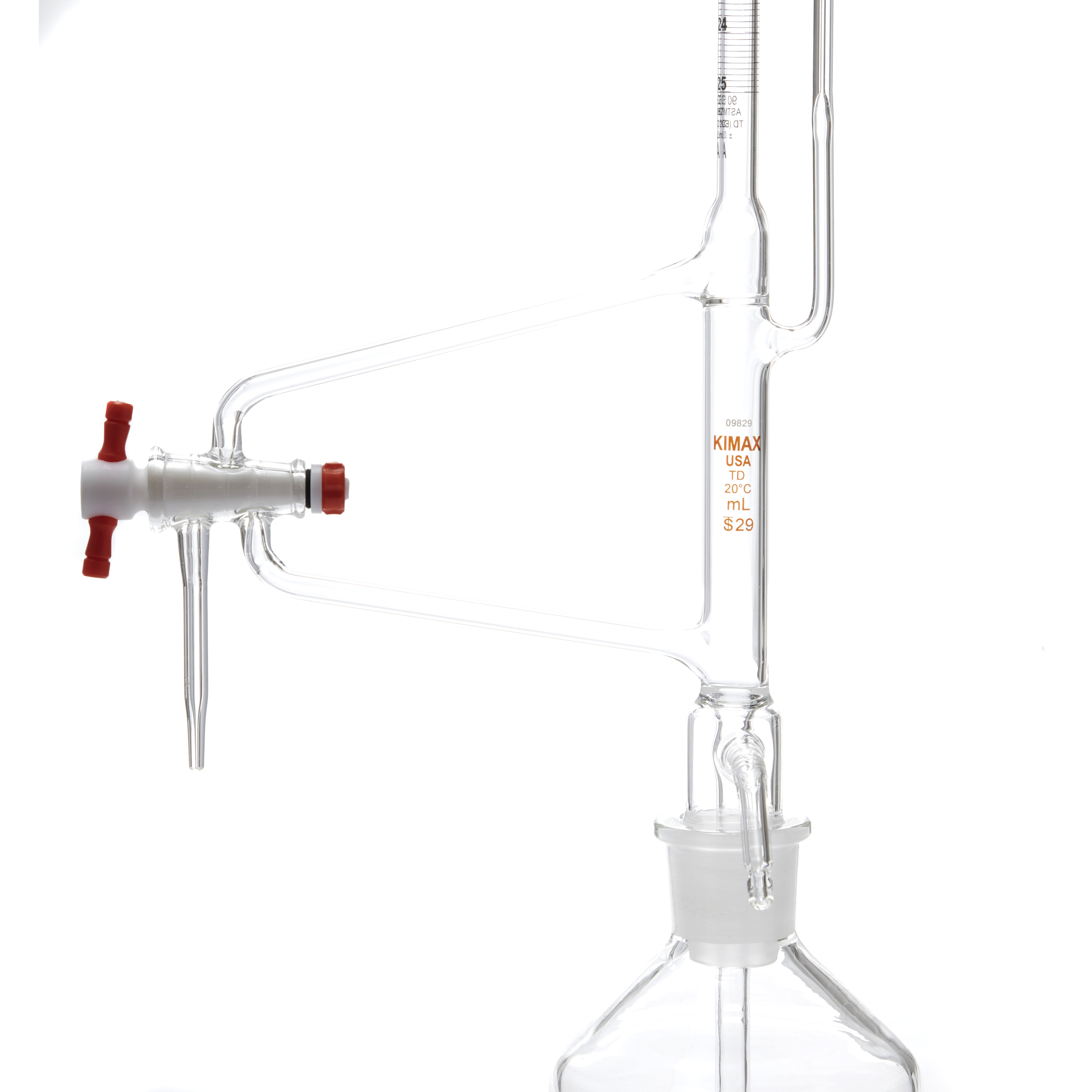 BURETA AUTOMÁTICA DE 25ml DE TRES VÍAS CON FRASCO. KIMAX