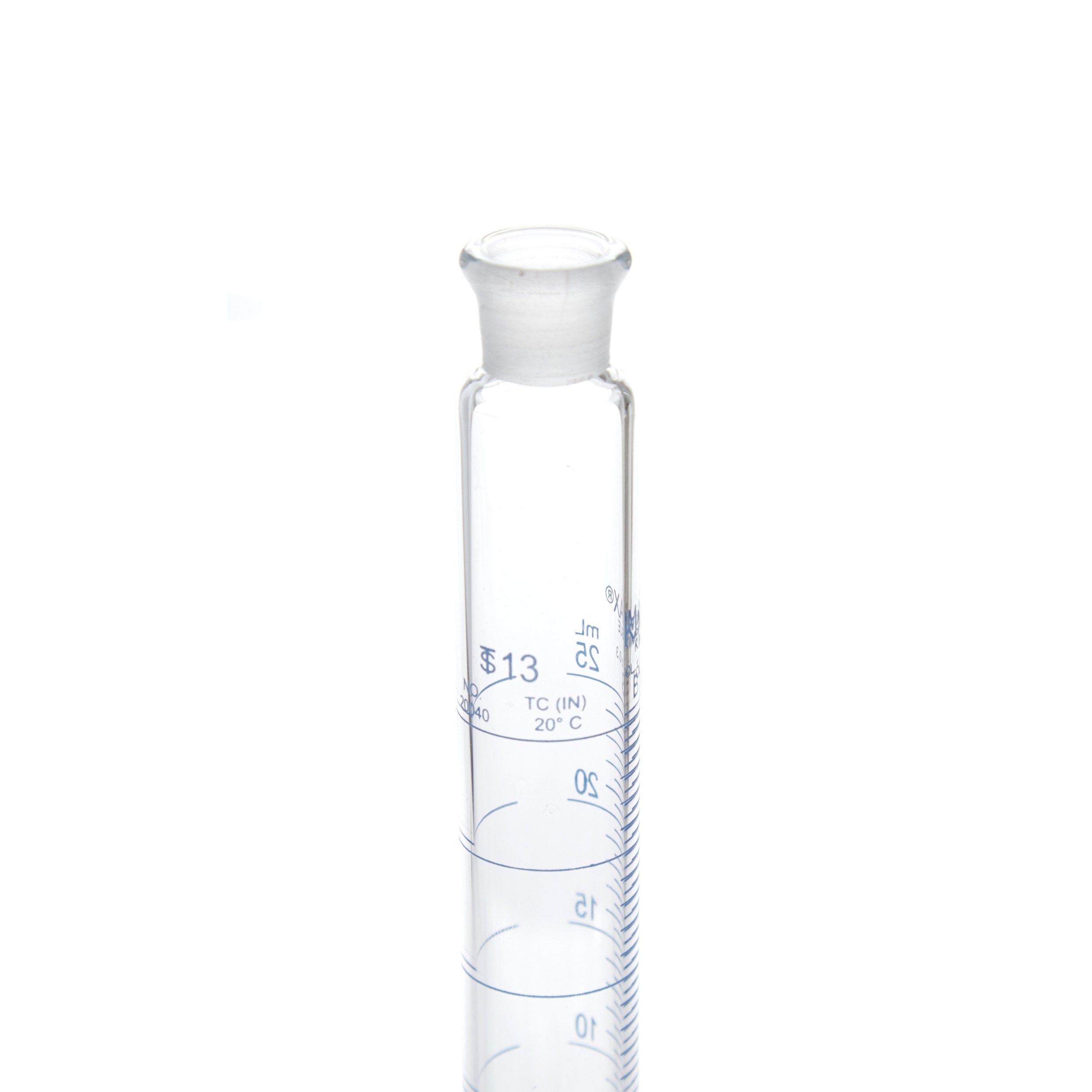 PROBETA GRADUADA DE 25ml CLASE B ASTM CON TAPÓN DE VIDRIO. GRADUACIÓN EN COLOR AZUl. KIMAX