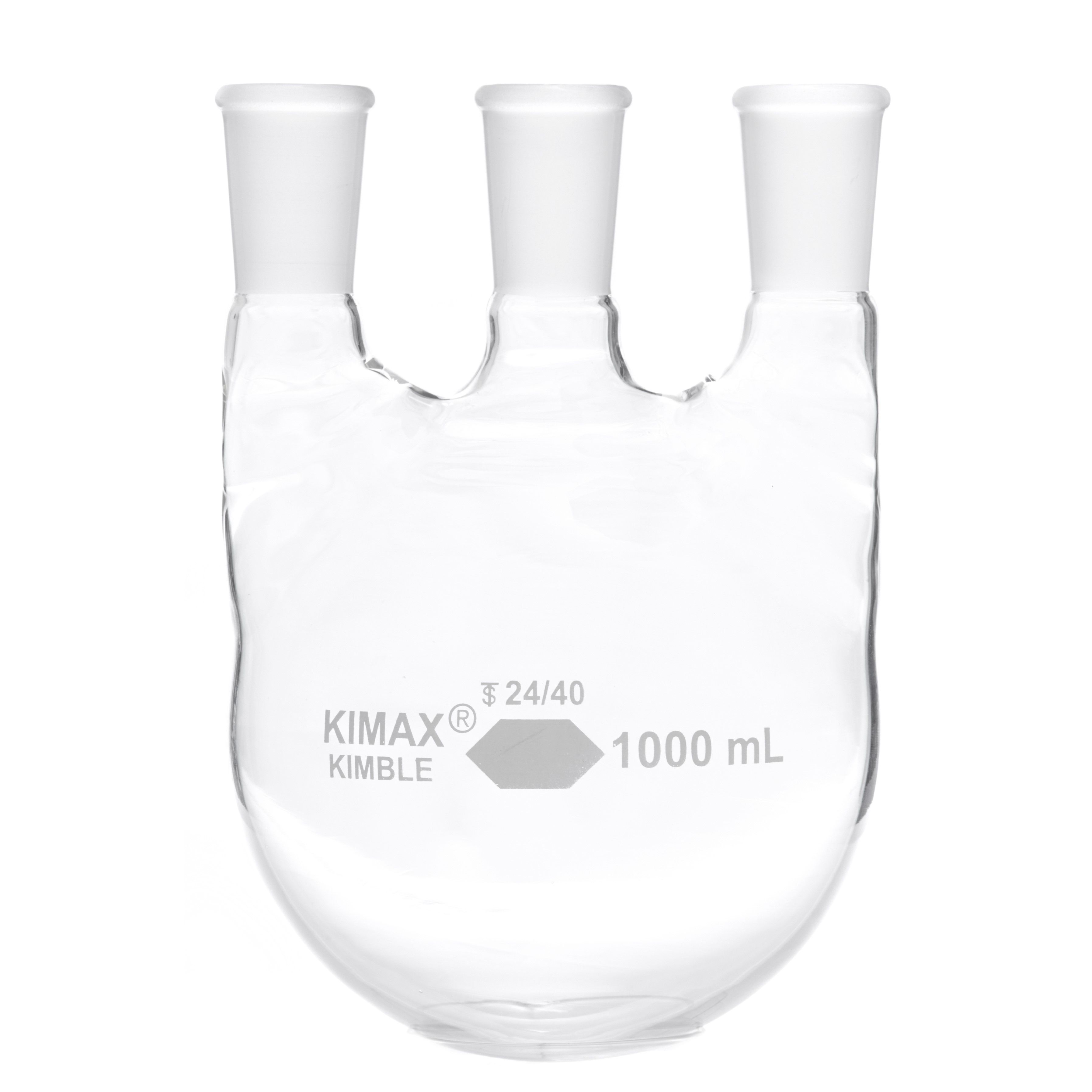 MATRAZ DE DESTILACIÓN DE 1L CON TRES BOCAS VERTICALES. KIMAX