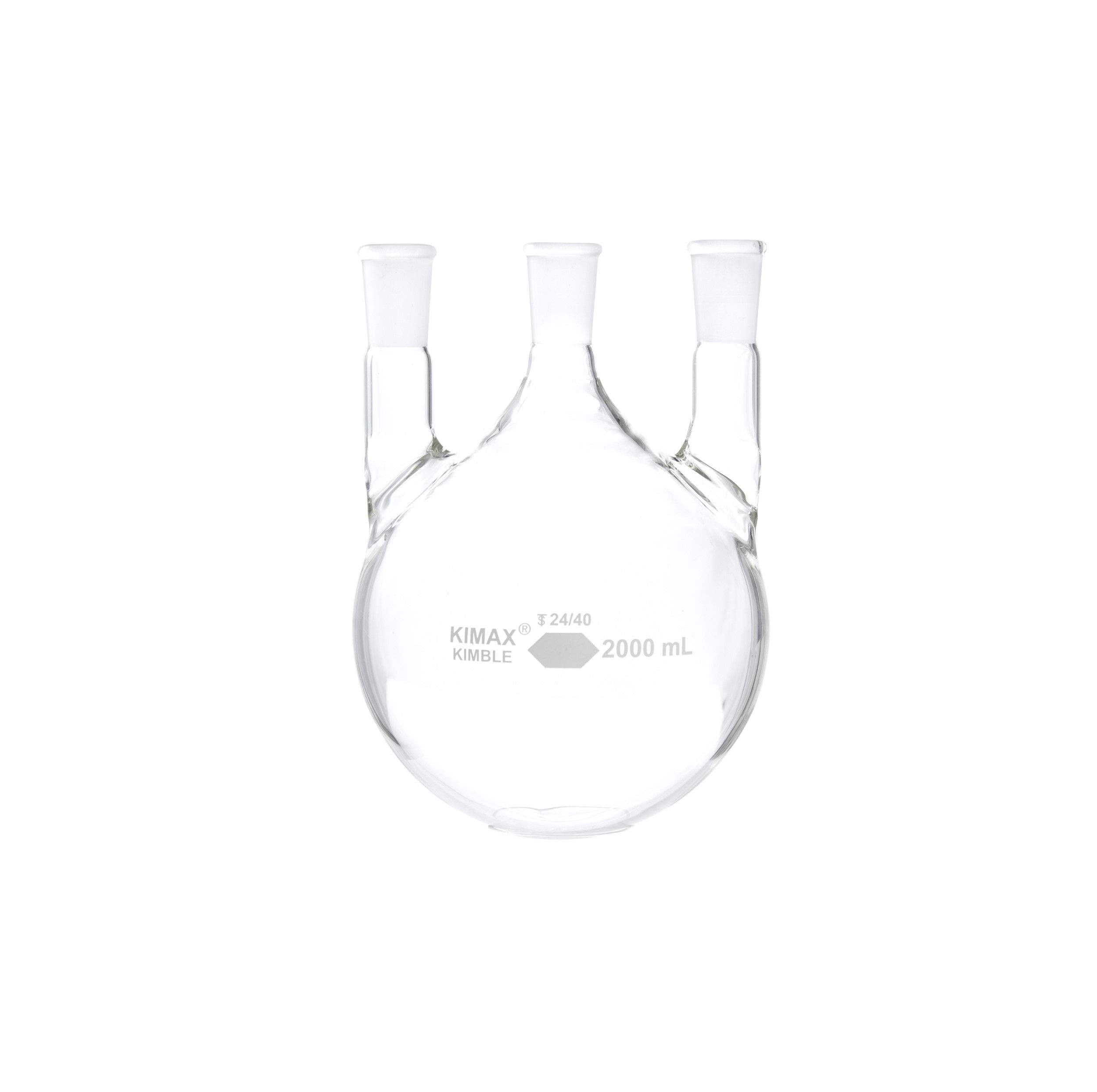 MATRAZ DE DESTILACIÓN DE 2L CON TRES BOCAS VERTICALES. KIMAX