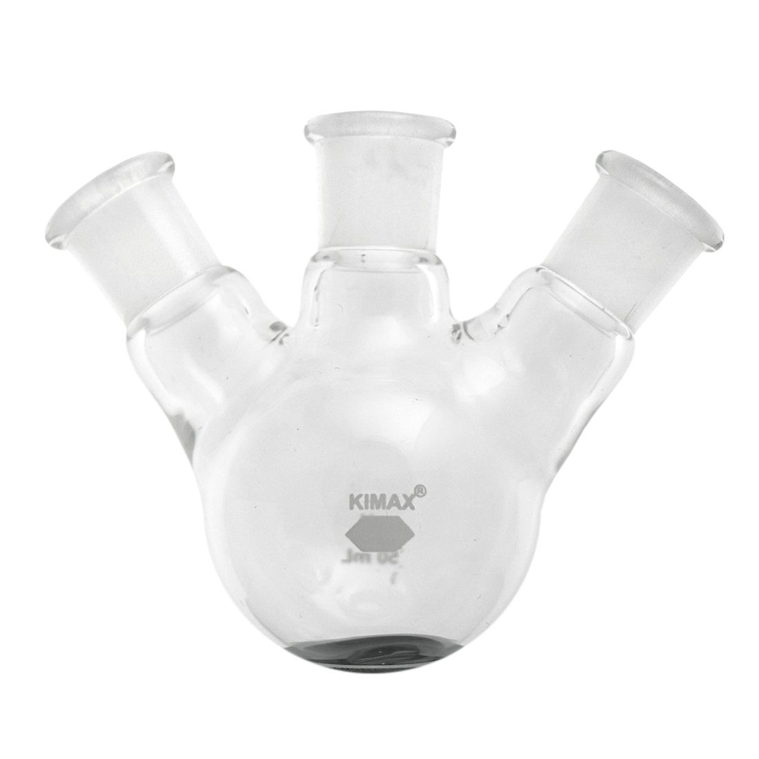 MATRAZ DE DESTILACIÓN DE 50ml CON TRES BOCAS EN ÁNGULO. PYREX