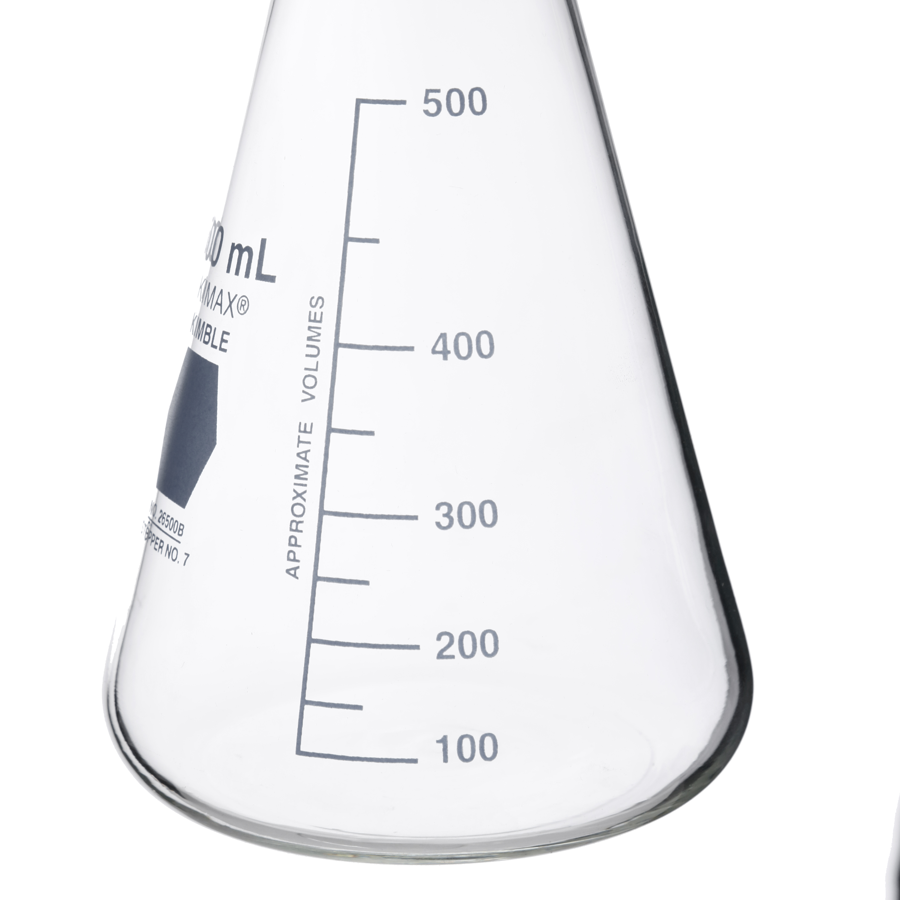 MATRAZ ERLENMEYER DE 500ml CON GRADUACIÓN EN AZUl. KIMAX