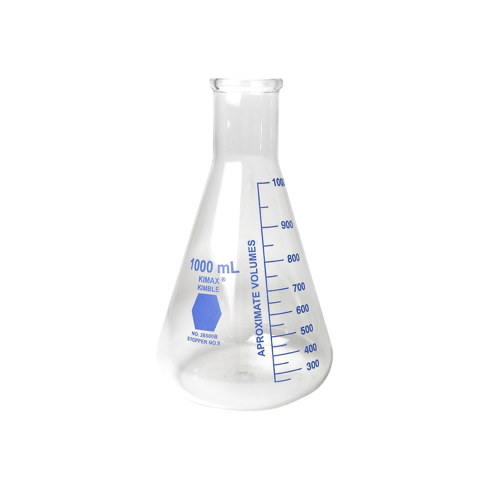 MATRAZ ERLENMEYER CON GRADUACIÓN AZUL DE 1 l. KIMAX